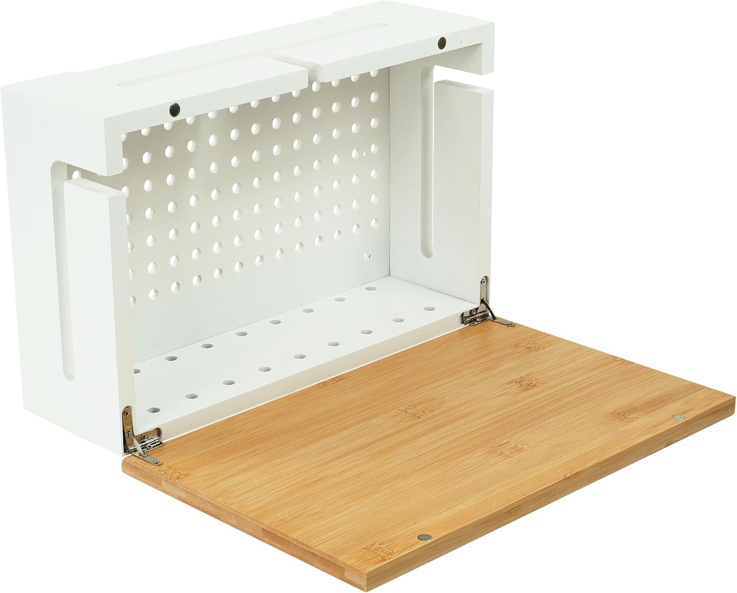 Relaxdays Cable Box, Cable Management & Ventilation, H x W x D 11 x 32 x 22 cm, Hide Cables, Socket Box, Bamboo, White
