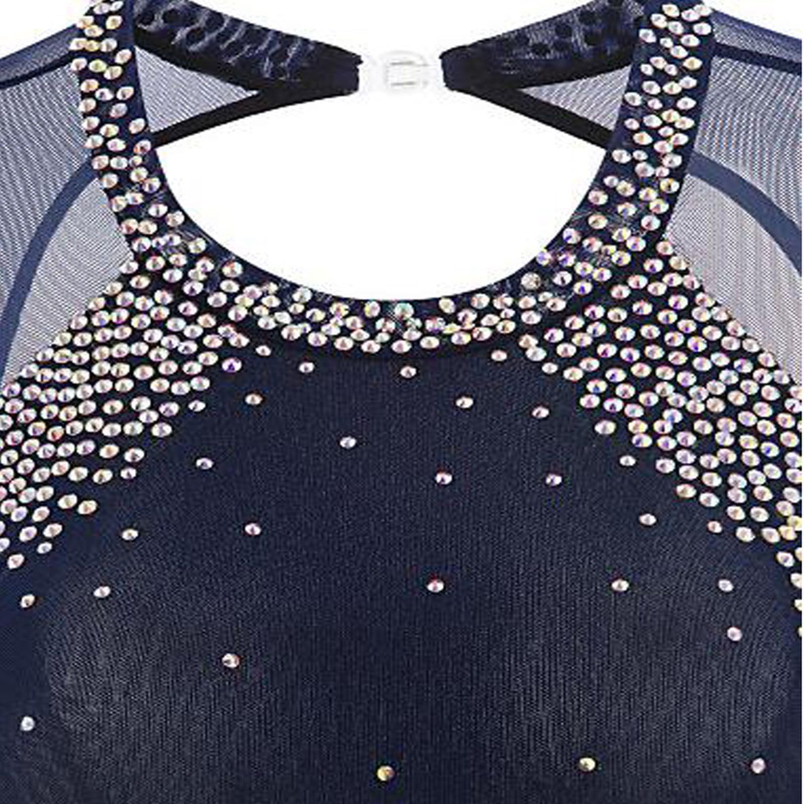 LIUHUO Falda de patinaje para mujer, disfraz de patinaje, vestido de patinaje artístico simple y generoso para mujer, azul marino, 12- 15 años
