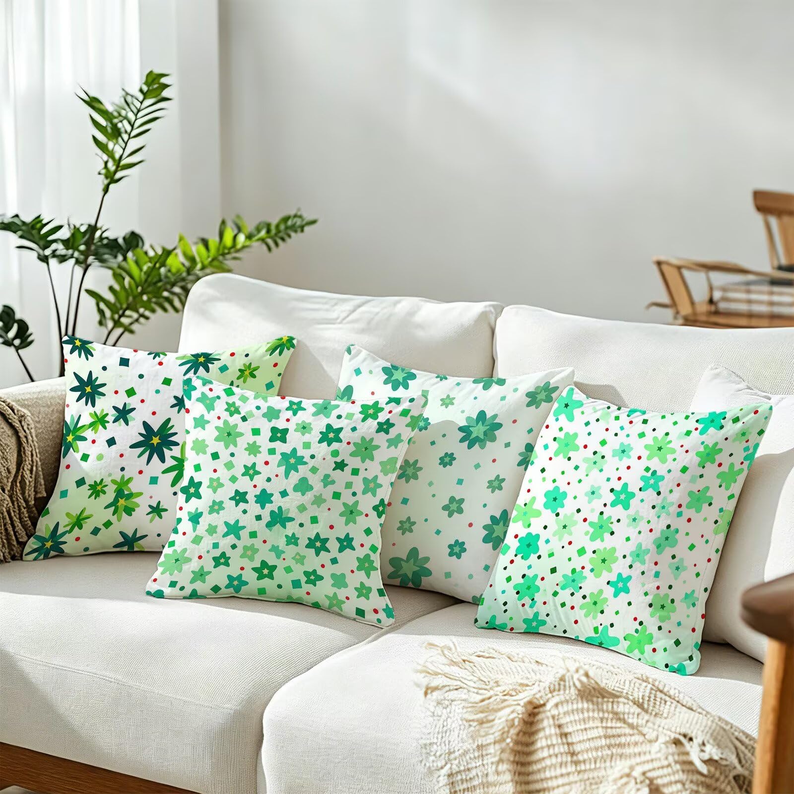 Verde Federe Cuscini Divano 50x50cm, Cuscini da Esterno Set de 4, Cod-71 | Velour Copricuscini Decorativi Letto Arredo, per Letto, Soggiorno, Giardino, Esterno, Casa Decorazione Set di 4 Pianta