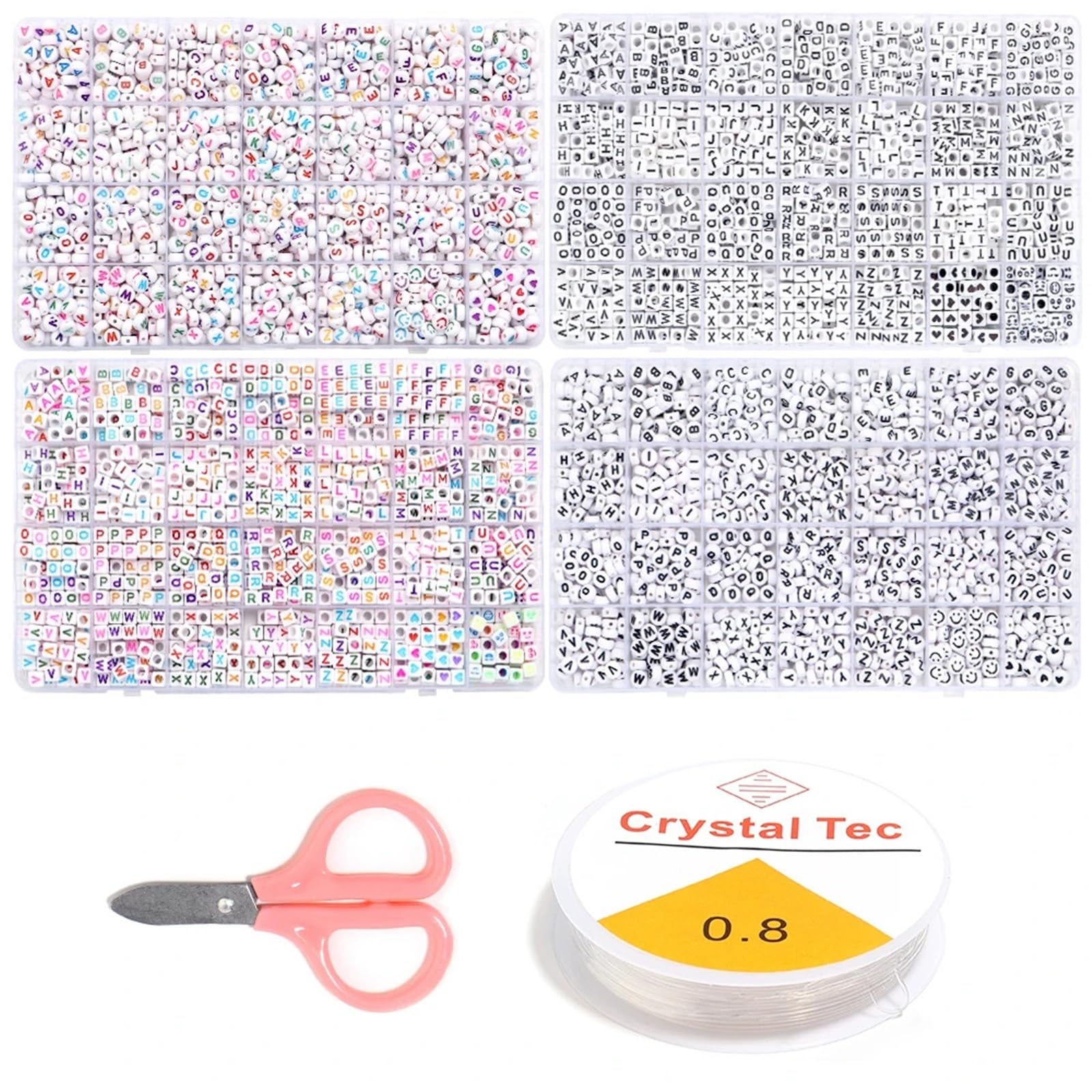Schmuck Selber Machen Set 28 Gitter farbige Buchstabenperlen-Sets von A-Z, quadratisch, rund, Alphabet-Perlen-Set mit Linie for die Schmuckherstellung, Armbänder, Halsketten, Perlen(Color 2)