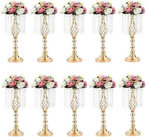 Miniatura 9 de Sziqiqi - Centro de mesa elevado con flores de color plateado y abalorios de cristal colgando para eventos, fiestas, bodas, recepciones, arreglos