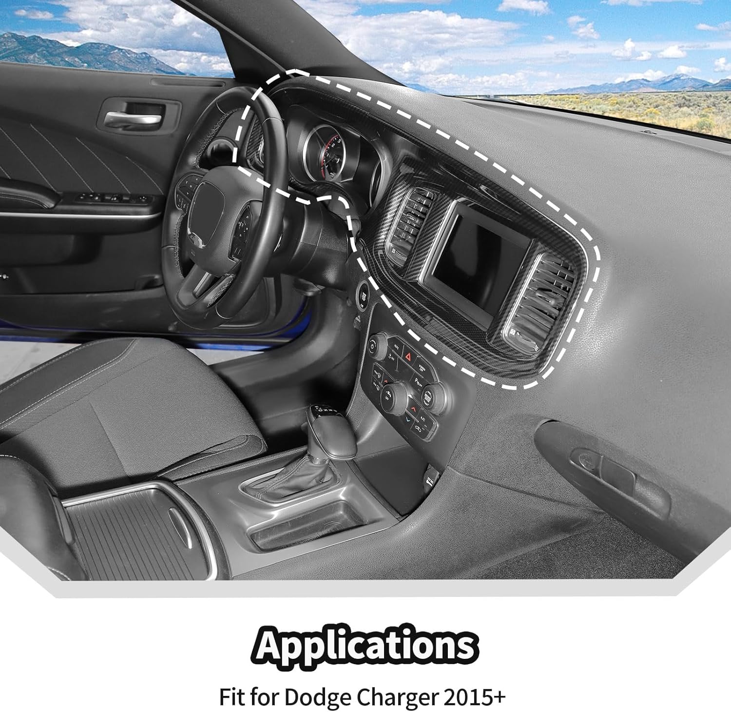 JeCar Carbon Fiber Dash Cover Trim Interior Accessories for 2015-2024 Dodge Charger (5pcs)