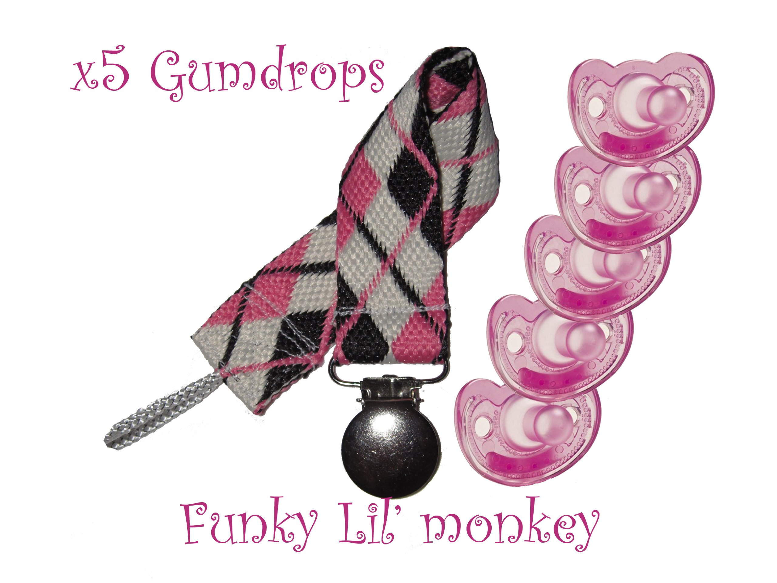 5 Pink Gumdrops + One Pacifier Clip