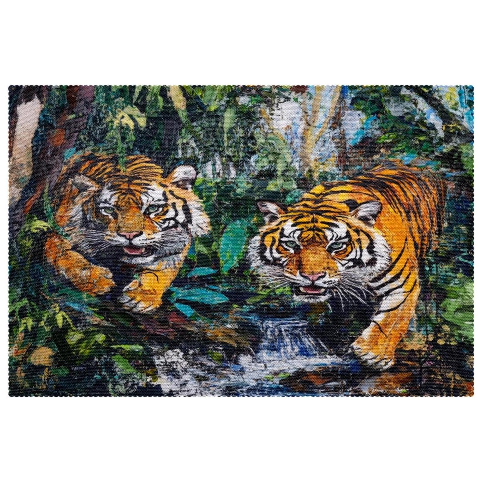 Sets de table lavables motif tigre en tissu Oxford thermique pour repas sans taches