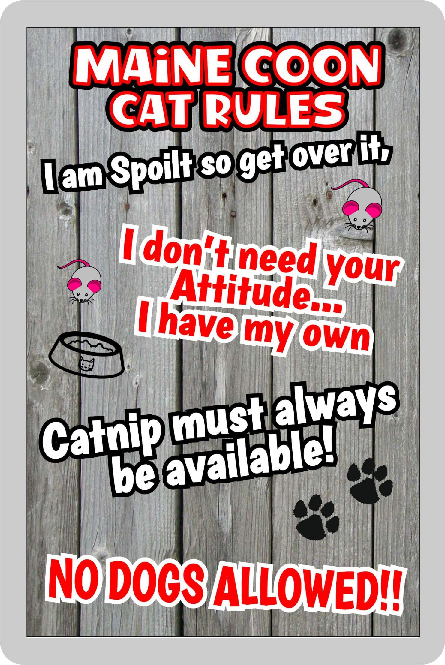 Decalarama Maine Coon Cat Fridge Magnet Gift - Cat Rules - I Am Spoilt So Get Over It - Novelty Fun Cute Pet Owner Birthday