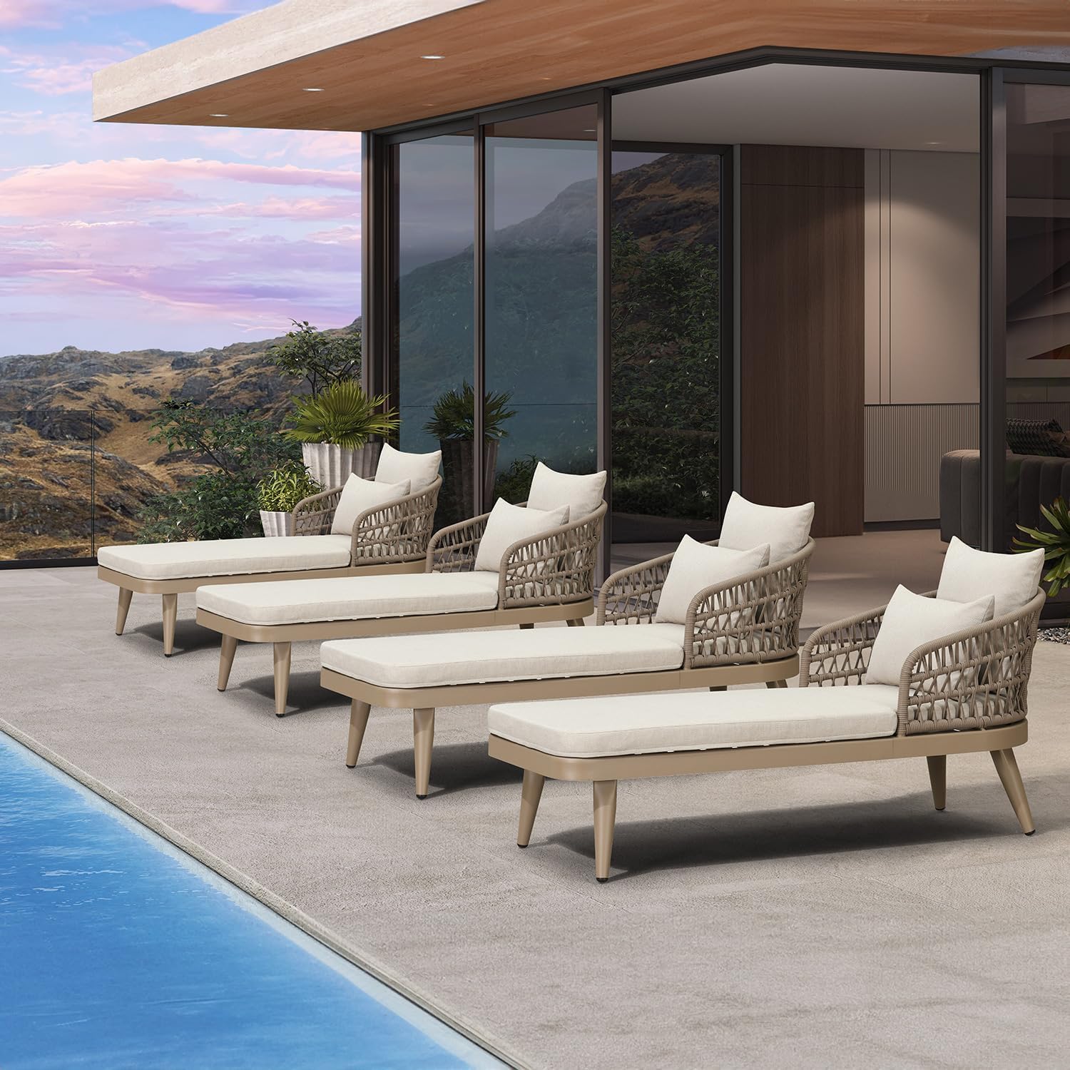 PURPLE LEAF Patio Chaise Lounge Chair with 2 Thick Pillows Champagne