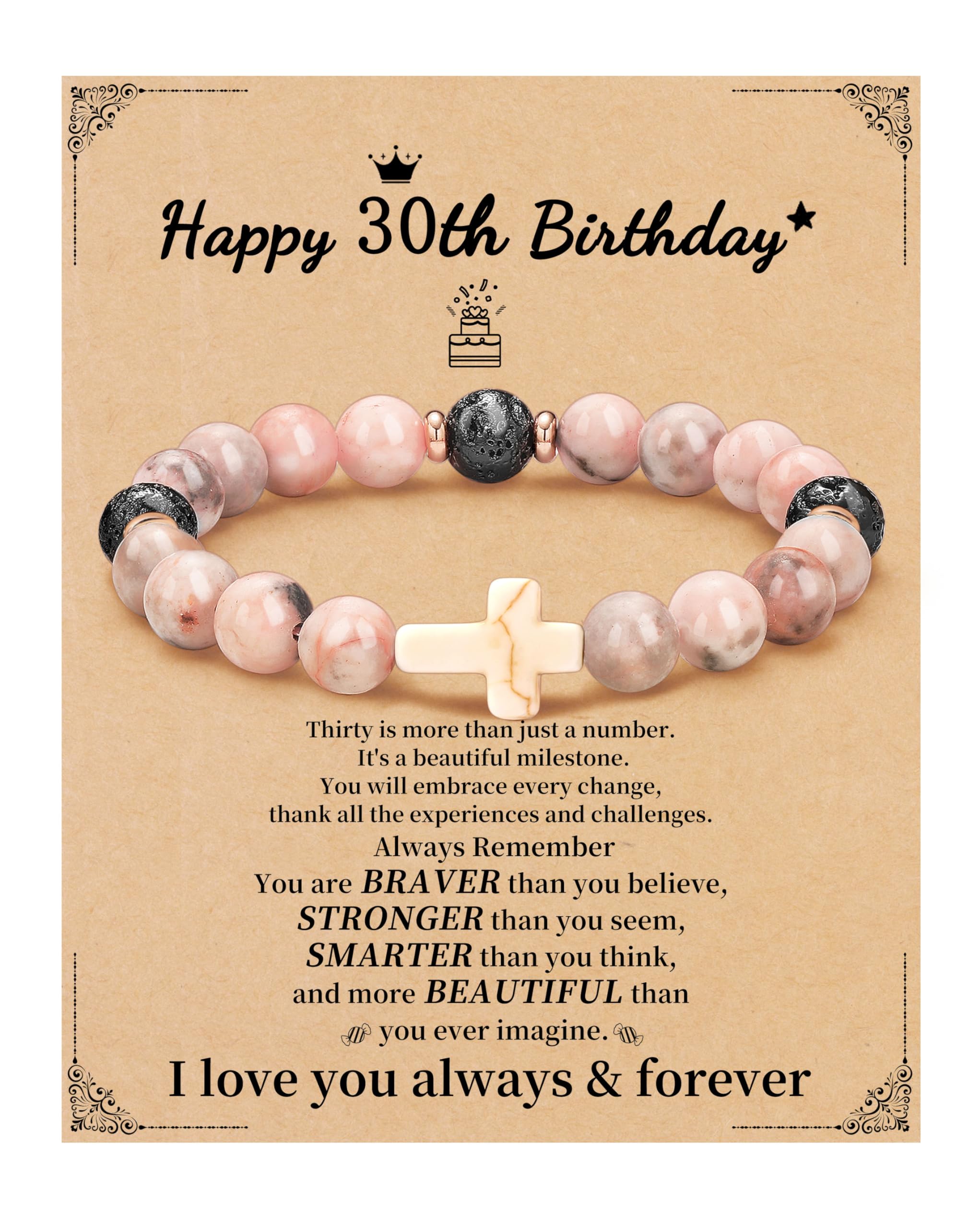 JSJOY Nature Stone Bracelet Birthday Gifts for Women Girls, Birthday Cross Bracelet Gifts for Age 6 to 80 Year Daughter Granddaughter Niece Mom Sister