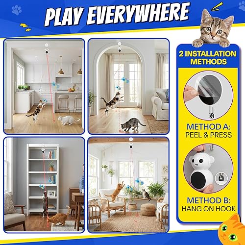 Miniatura 6 de Interactive Cat Toys for Indoor Cats - 2 in 1 Automatic Laser Pointer Cat Toy with Feather Flying Bird，Smart Moving Mouse Wand Toy with 2 Modes,