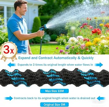 Expandable Garden Hose - Upgraded 3-Layer Latex Hose Pipe 50ft 15m Leak-Proof, Expanding Hose with Spray Gun, Stretchy Magic Hose with Fittings,No-Kink Flexible Water Hose for Garden,Pet,Car Cleaing