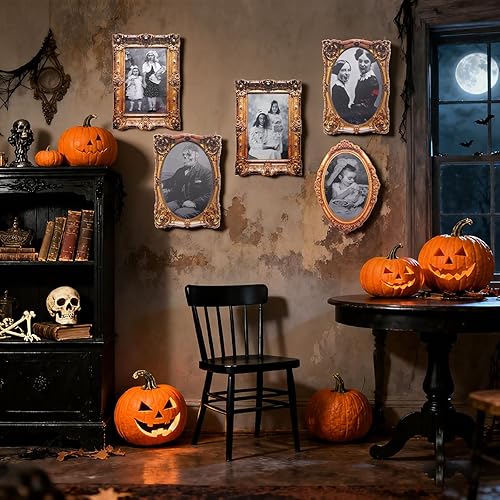 Miniatura 6 de Decoraciones de Halloween para interiores, 5 piezas de decoraciones aterradoras con cara cambiante 3D, decoración de pared de casa encantada,