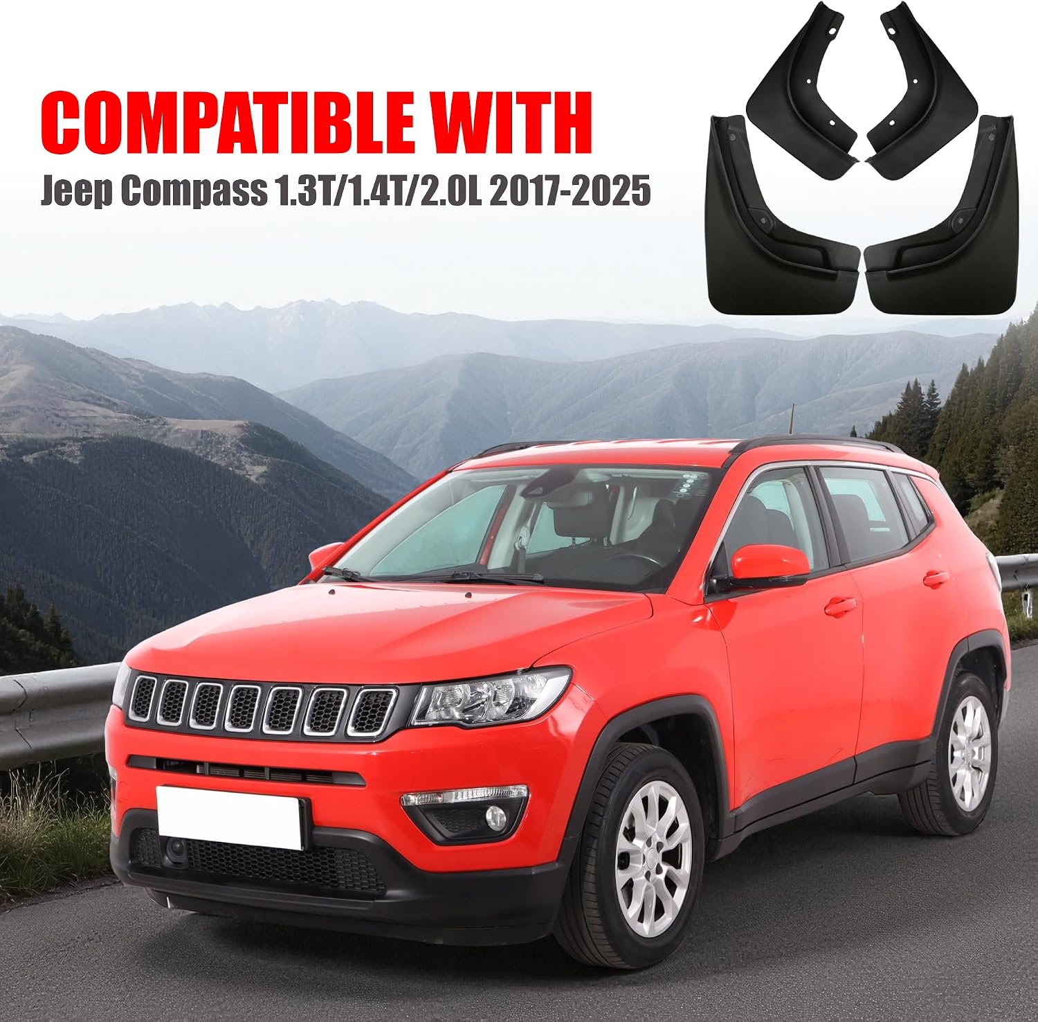 4Pcs Car Mud Flaps Fit for Jeep Compass 2017 2018 2019 2020 2021 2022 2023 2024 2025 Front Rear Splash Guards Fender Waterproof Splashproof Mudguards Body Fittings Sport Utility Auto Accessories.