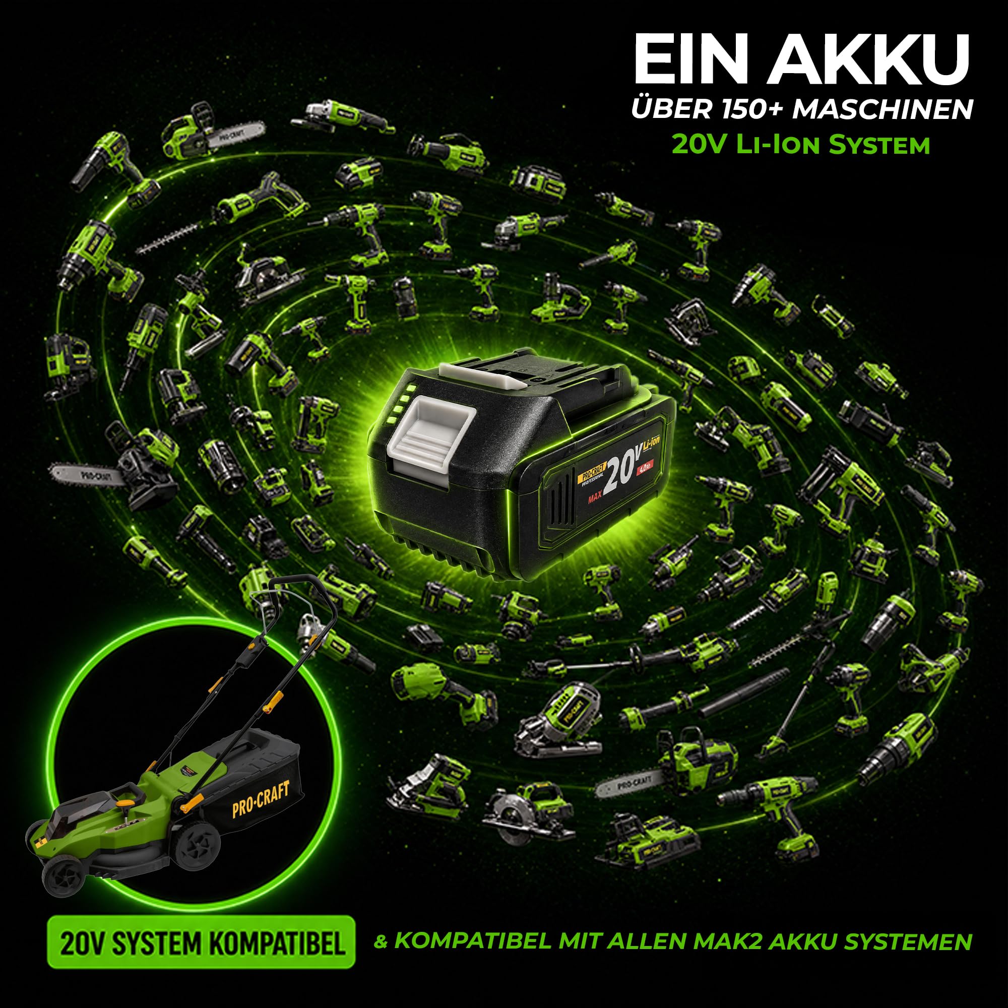 Procraft ATA-20S akumulatorowa podkaszarka 20 V 420 mm bezszczotkowa + 1 x akumulator 4,0 Ah + ładowarka