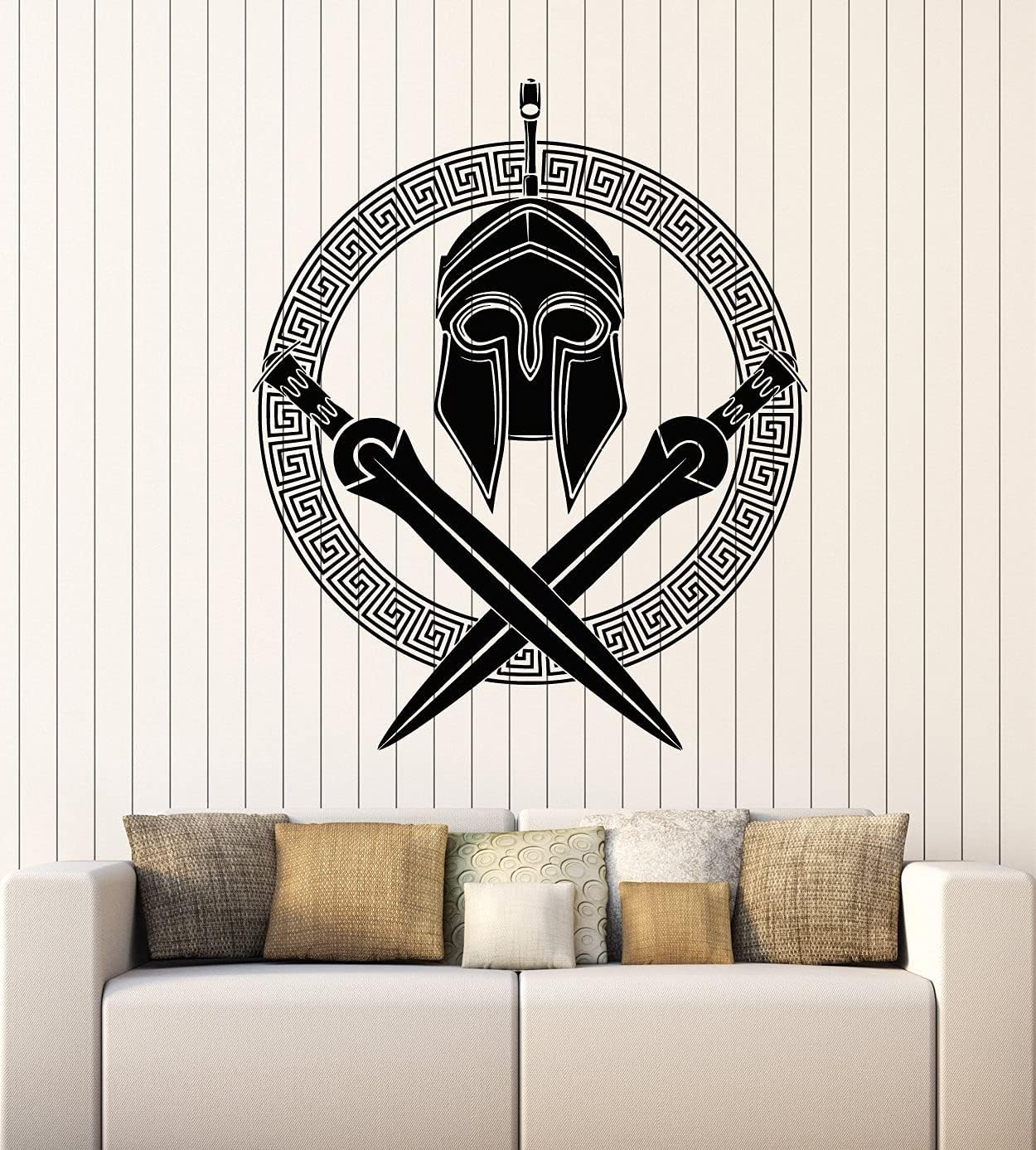 Vinyl Wall Decal Greek Shield Helmet Sword Ancient Warrior Stickers Mural Large Decor (g5673) Black