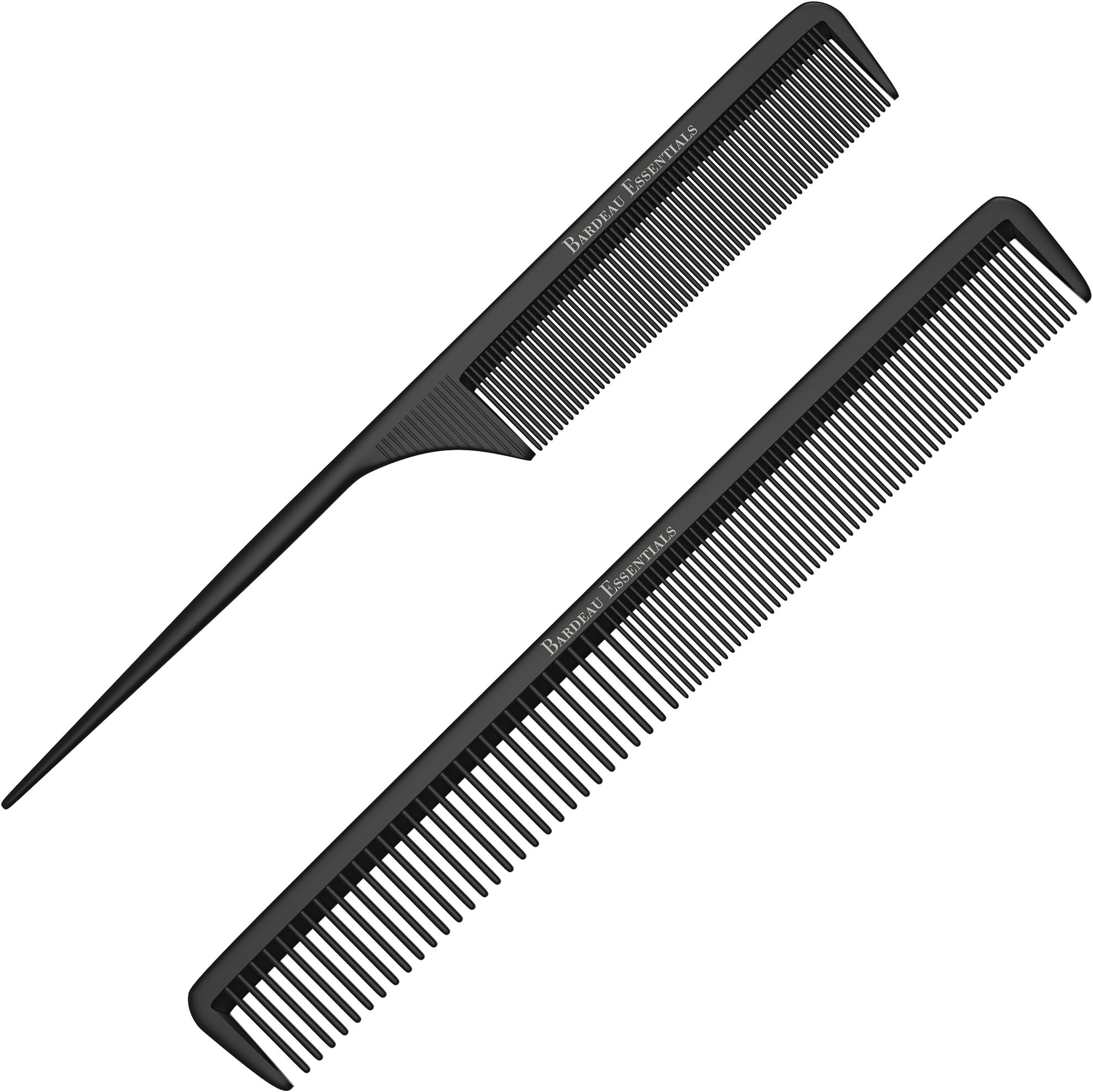 Styling Comb and Tail Comb Combo Pack | Professional 8.75” Black Carbon Fiber Anti Static and Heat Resistant Combs For All Hair Types | For Men and Women | By Bardeau Essentials