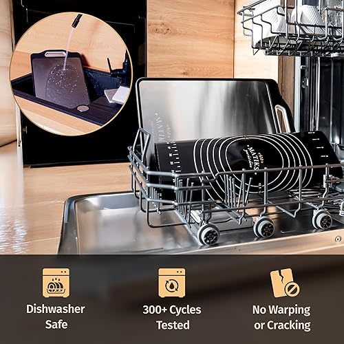 Miniatura 5 de Matiks Juego de tablas de cortar de acero inoxidable, 16 x 11 pulgadas, tabla de cortar de metal grande de doble cara apta para lavavajillas para