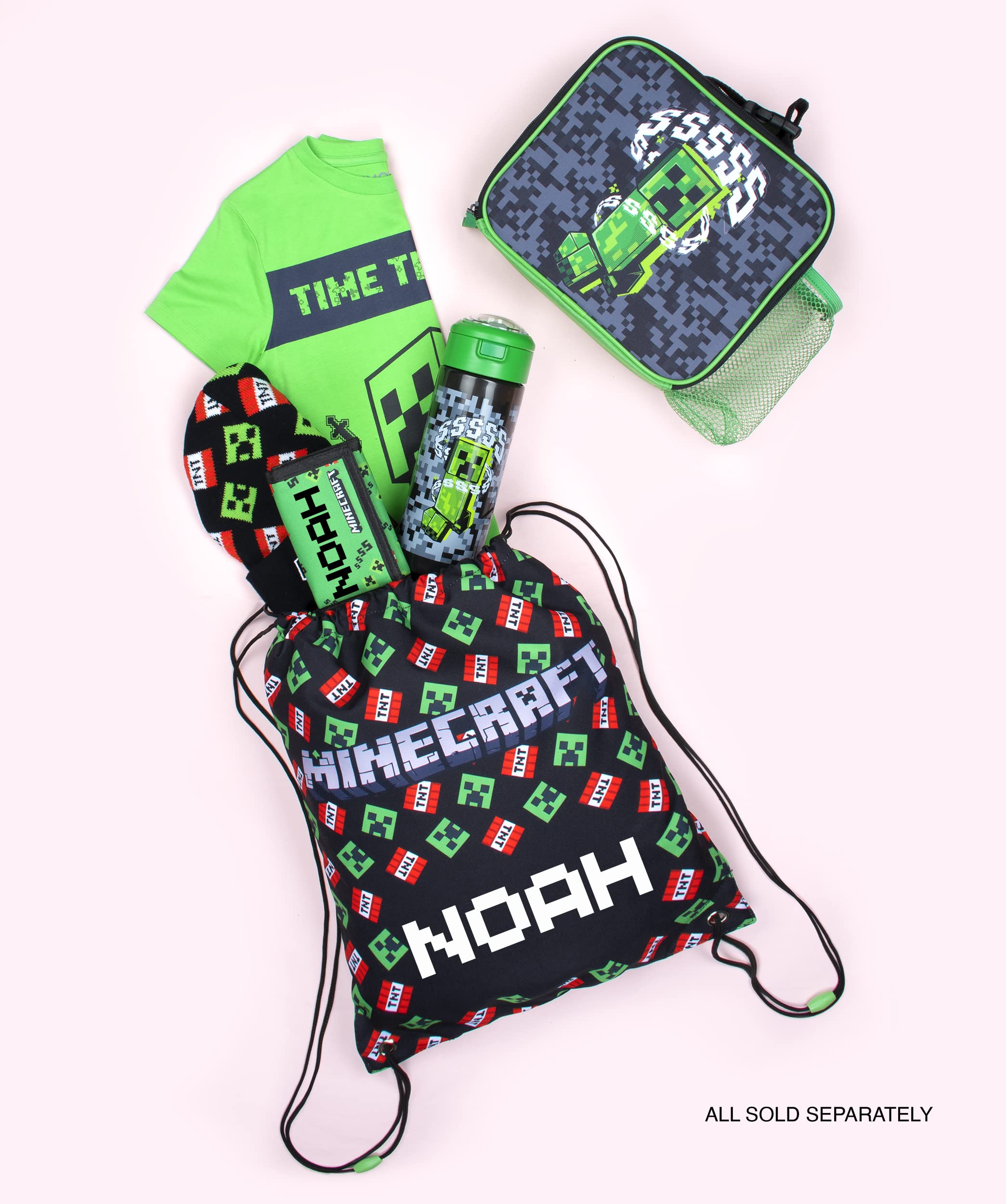 Minecraft - Sac à déjeuner pour enfants - Boîte à déjeuner Creeper - Poche en maille - Poignée de transport à clip - Cadeaux Marchandise officielle
