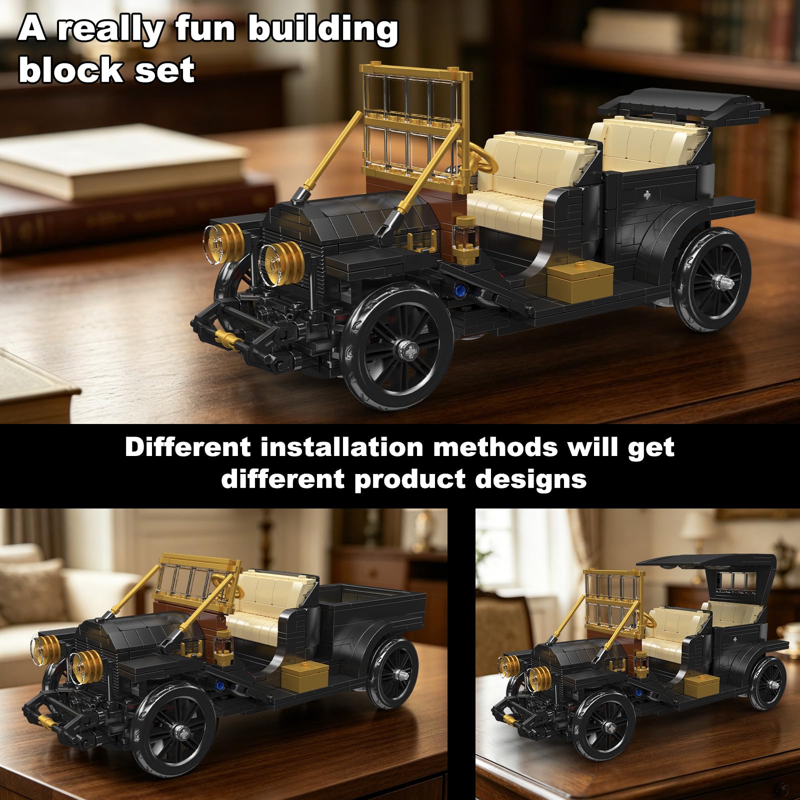 Mould King 10261 versión estática modelo de bloques de construcción de coche antiguo, 1290 piezas 9 en 1 bloques de sujeción para coche como juguete y regalo (14 años y mayores)