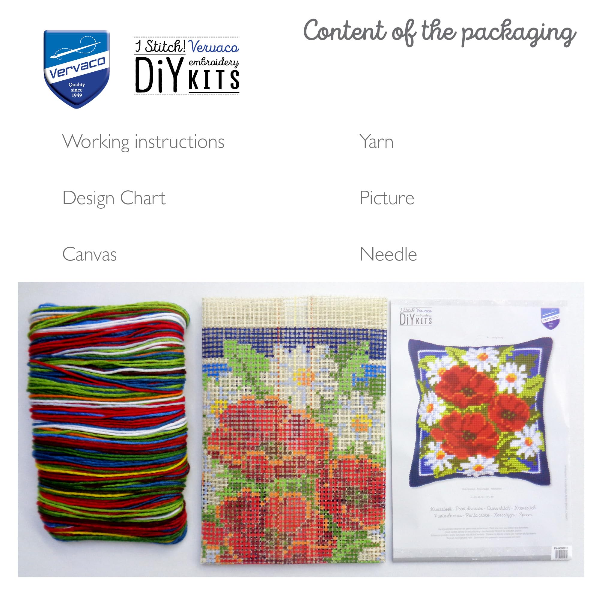 VERVACO Kit Cuscino Punto Croce Fiori Rossi Set Ricamo Principianti Cuscini Gobelin Decorativi ca. 40 x 40 cm Accessori per Lavoretti Creativi DIY Casa Decor Hobby Adulti Cross Stitch