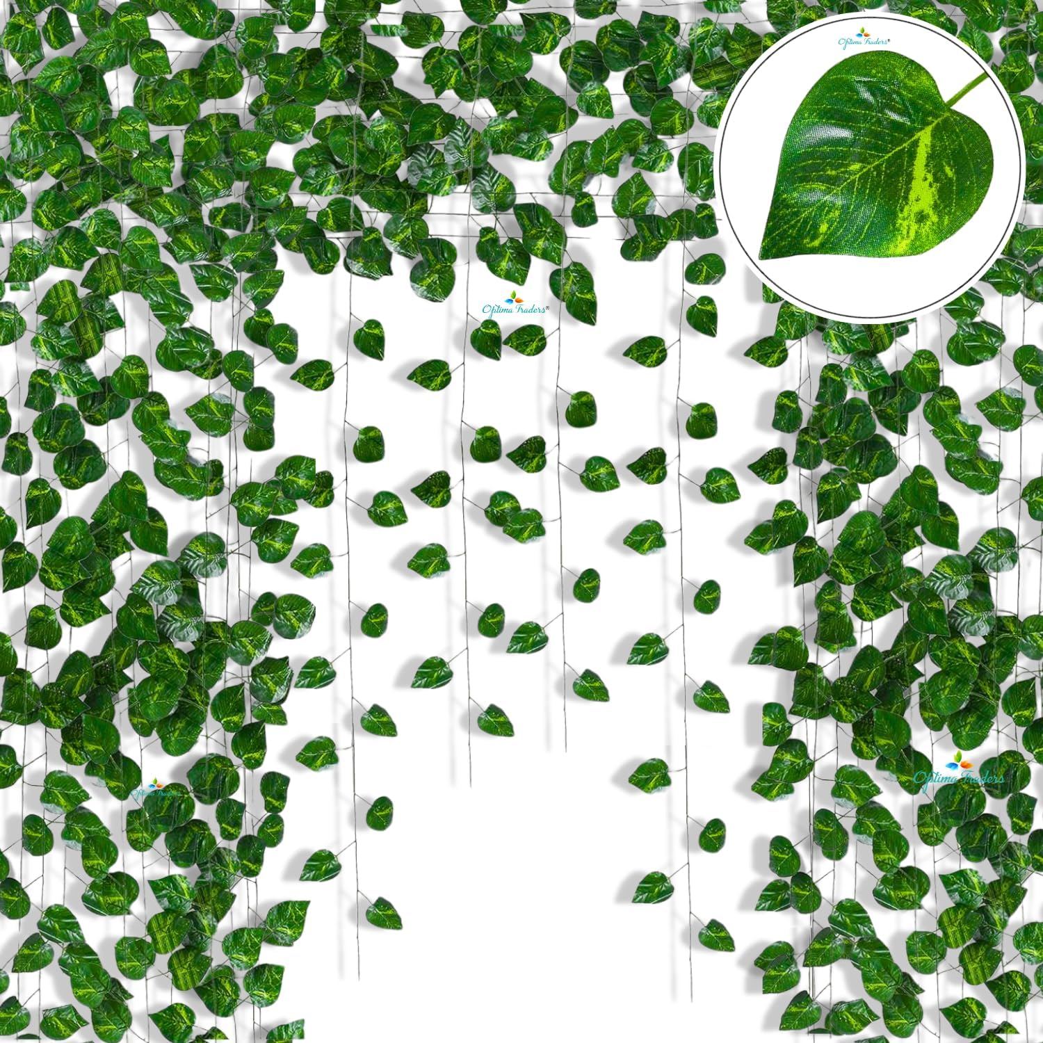 Optima Traders Artificial Money Plant Creepers with Green Leaves for Wall Hangings and Home Interior Decorations (4 Strings, 7 Ft)