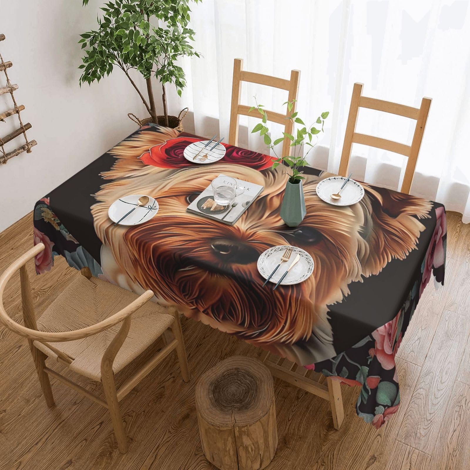 Nappe rectangulaire de cuisine et fête motif chien floral