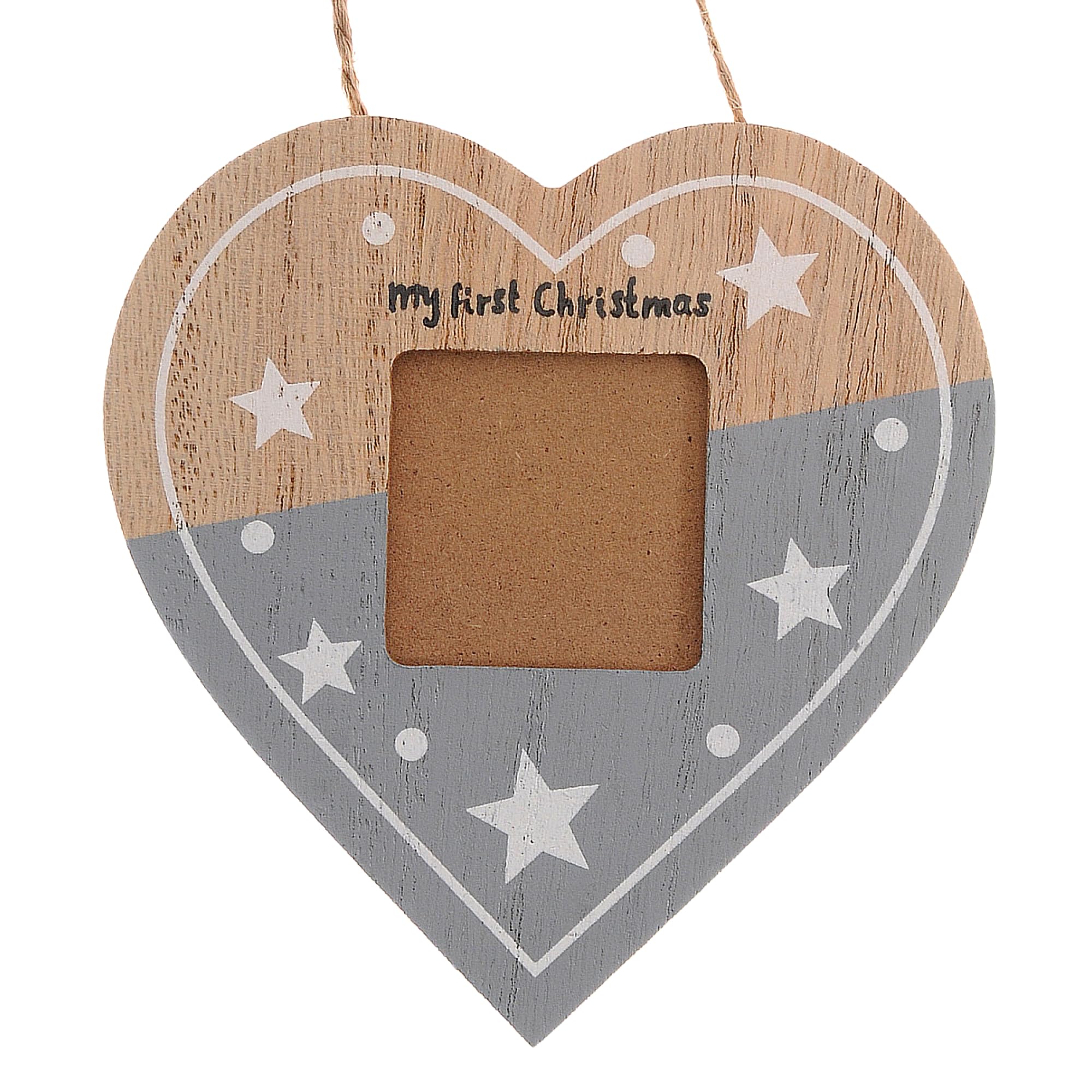 Ziggle Men's Grey Heart My First Christmas Photoframe Hanging Tree Decoration Ornat