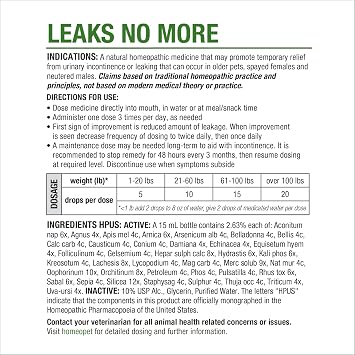 HomeoPet Leaks No More، مكمل آمن ولطيف وطبيعي لتخفيف سلس البول لدى القطط والكلاب، 15 ملليلتر