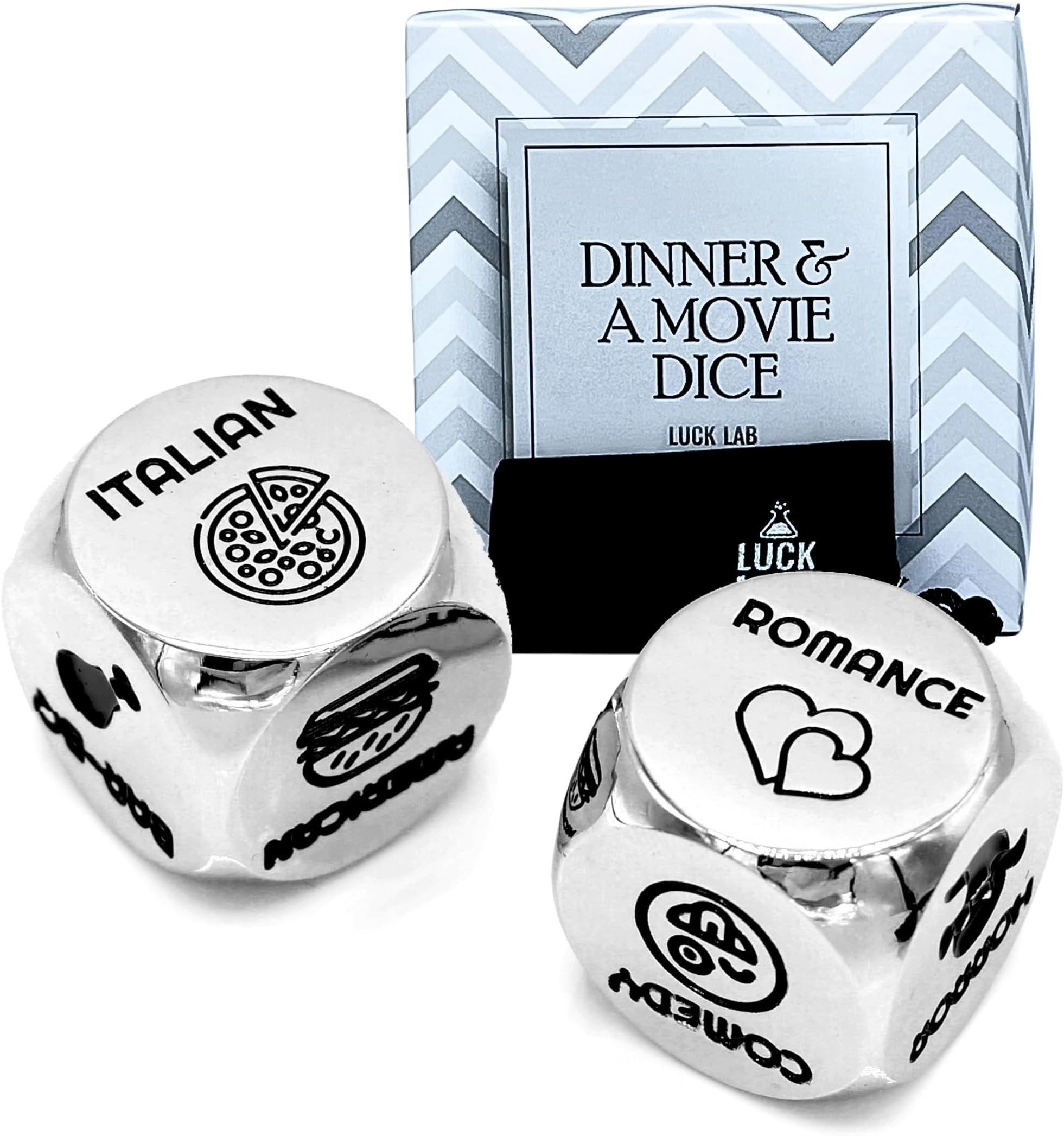 Luck Lab Date Decider Dice - Date Night Decider with Velvet Storage Bag (Dinner & A Movie Decider Dice)