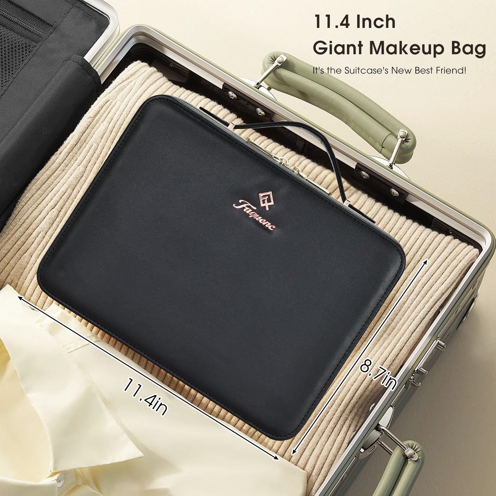 Valigetta Trucchi con specchio LED grande Beauty Case con specchio luminoso rimovibile Valigetta Estetista portatile in pelle PU Borsa Trucco con divisorio e porta pennelli Makeup Case, Nero