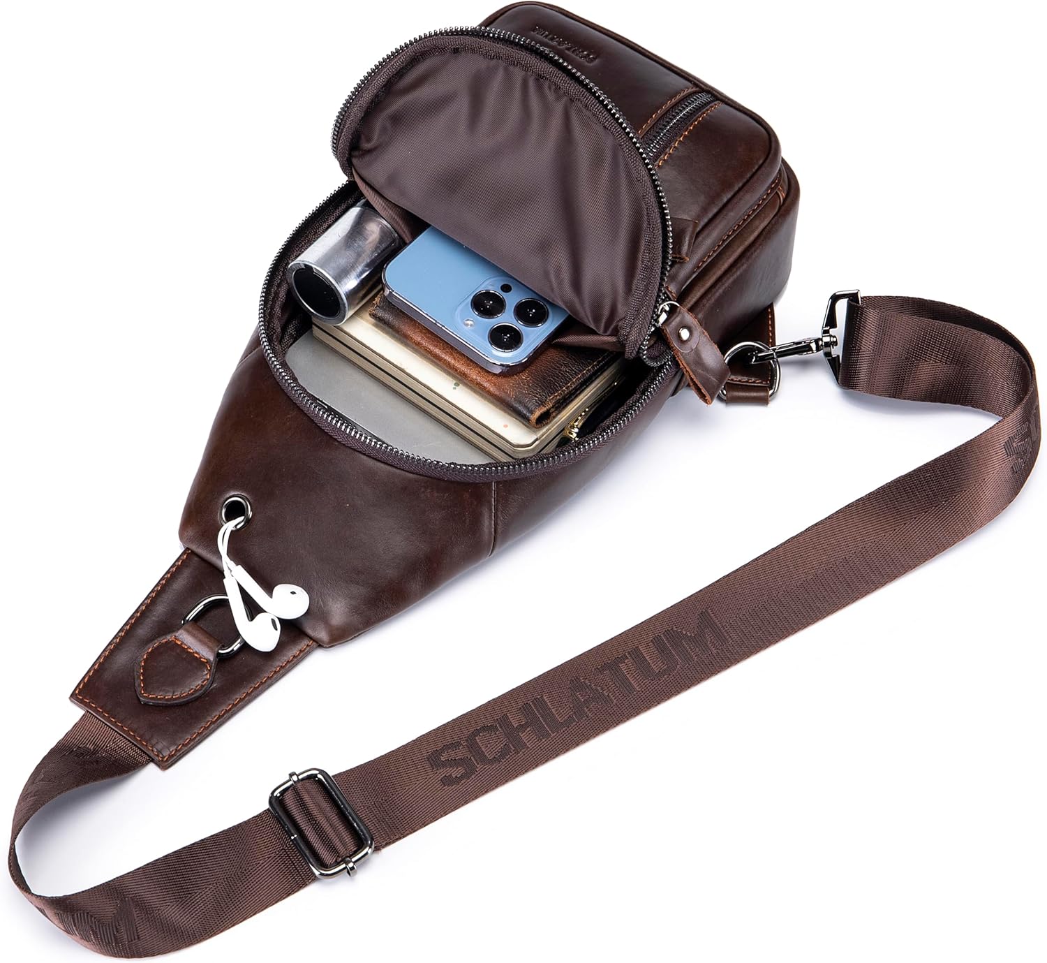 Genuine Leather Crossbody Bag for Men Casual Sling Chest Bag Men Sling Bags Man Bag Crossbody, Coffee - Image 9