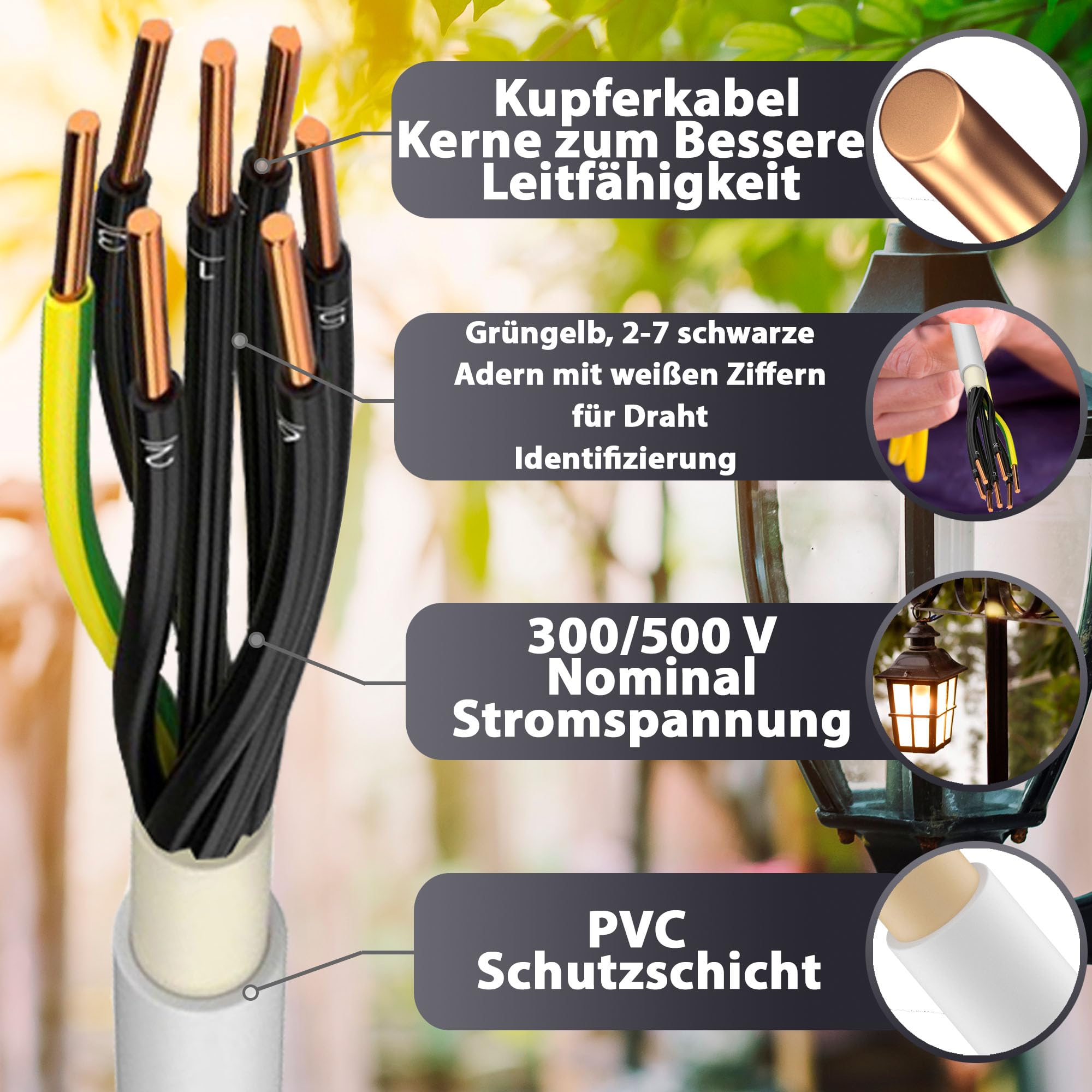 MAS Premium Kabel zasilający do wilgotnych pomieszczeń, kabel zasilający 5-100 m, przewód płaszczowy NYM-JZ 7 x 1,5, kabel instalacyjny OFC do stałego układania (50 m)