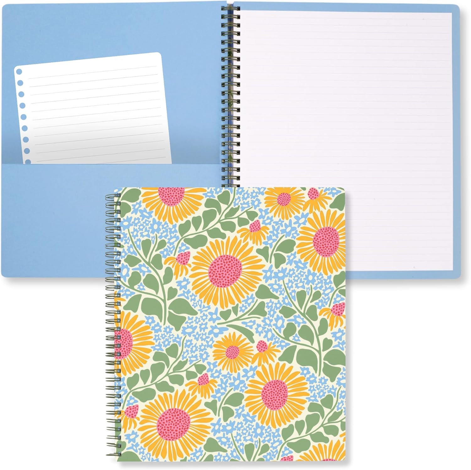 Steel Mill & Co Cute Large Spiral Notebook with Durable Hardcover and 160 Lined Pages Bundle with Mini Spiral Notebook with Durable Hardcover and 160 Lined Pages, Sunflowers