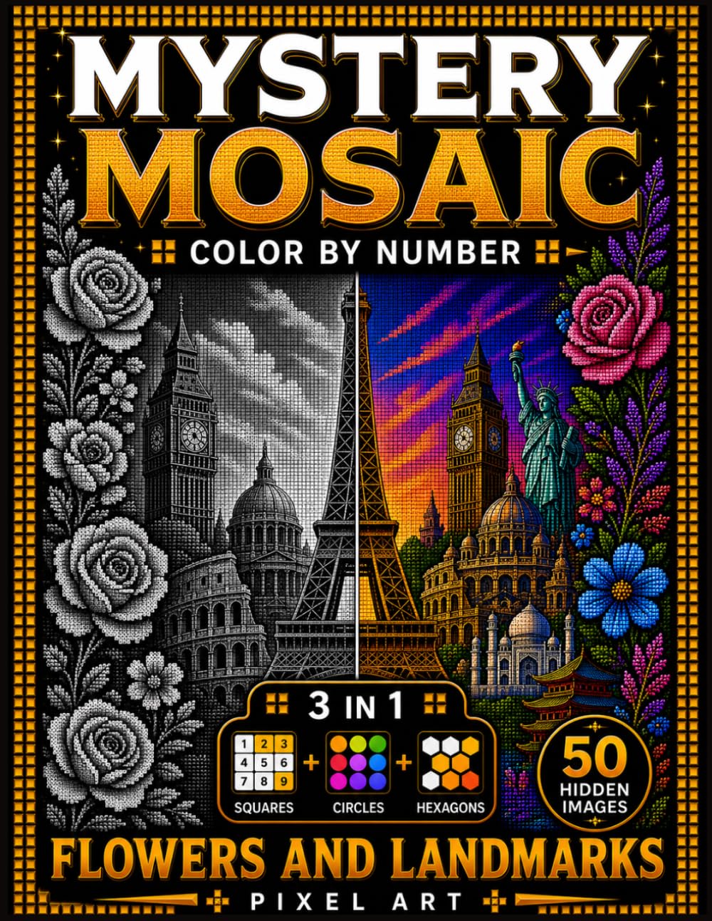 Mystery Mosaic Color by Number: Pixel Art Coloring Book for Adults: 50 Hidden Images | Famous Landmarks, Monuments & World Heritage Scenes | Relaxing Color by Number for Stress Relief and Focus