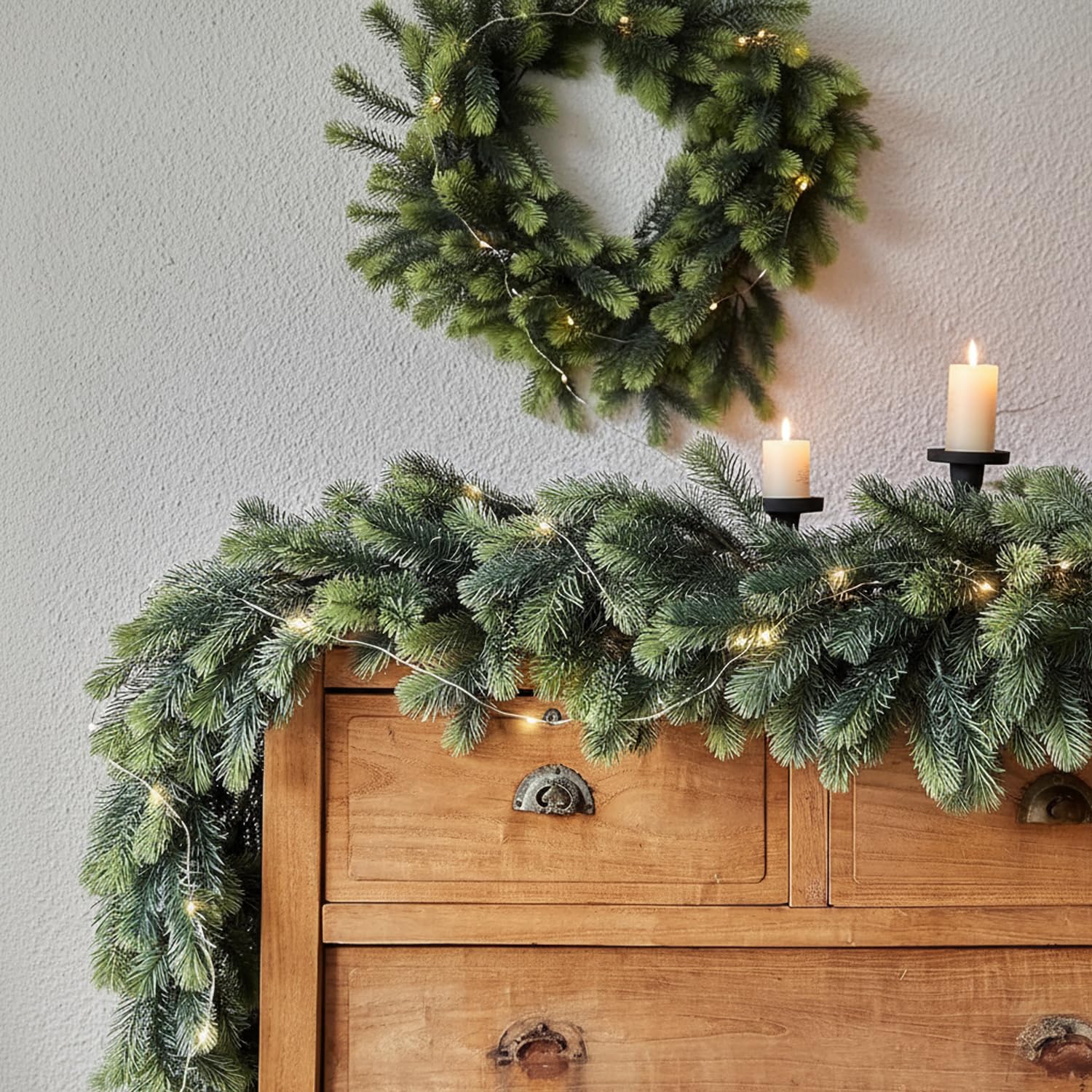 Ghirlanda di Natale Artificiale,5.91FT/1.8M Real Touch Stereo Pine Garland caminetti, per Tavolo, Mantello, Parete, Interni, Decorazioni Natalizie Aall'aperto,Verde