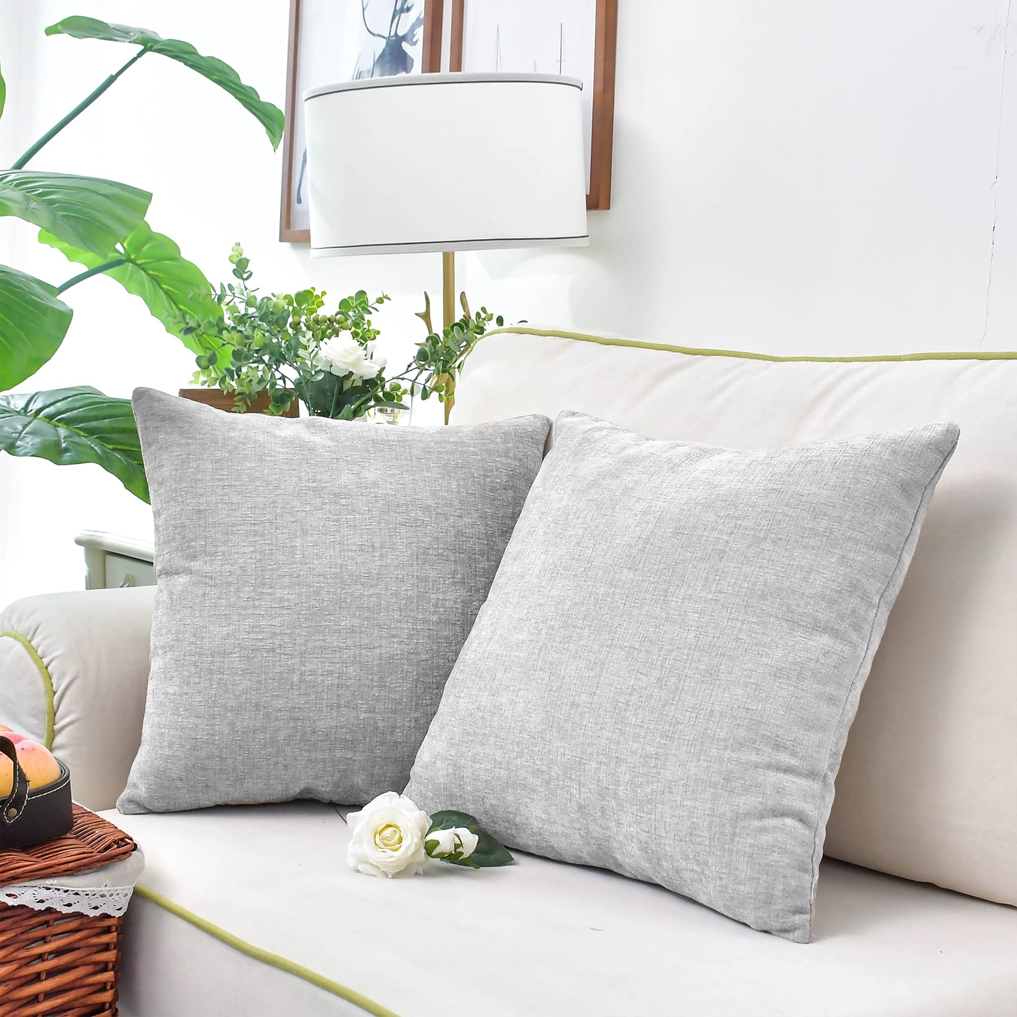 CaliTime Pack of 2 Cozy Bolster Pillow Covers Cases for Couch Sofa Home Decoration Solid Dyed Soft Chenille 50cm X 50cm Moonbeam Grey - Image 4