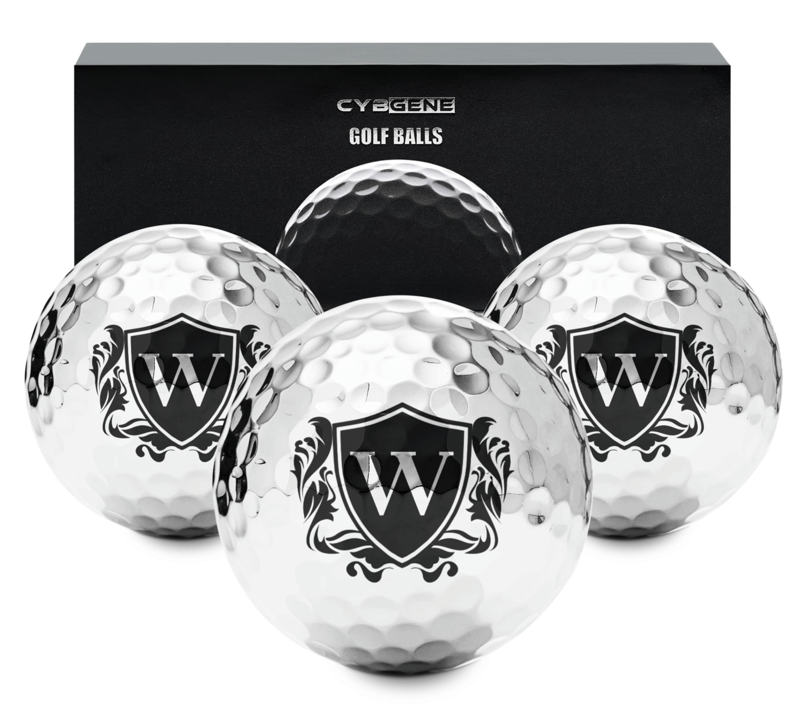 CybGene Personalised Golf Balls for Men, Unique Golf Gifts, Cool Accessories for Golfers, Golf Lovers, for Birthday and Christmas, Silver, W