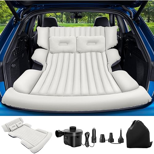 SUV Air Mattress with Air Pump,Thickened Camping Bed with 2 Pillows,Portable Car Air Mattress,Quick Easy Set-Up,Inflatable Bed for Car,Durability car Bed for SUV, Home,Travel,Camping(GreyBlue)