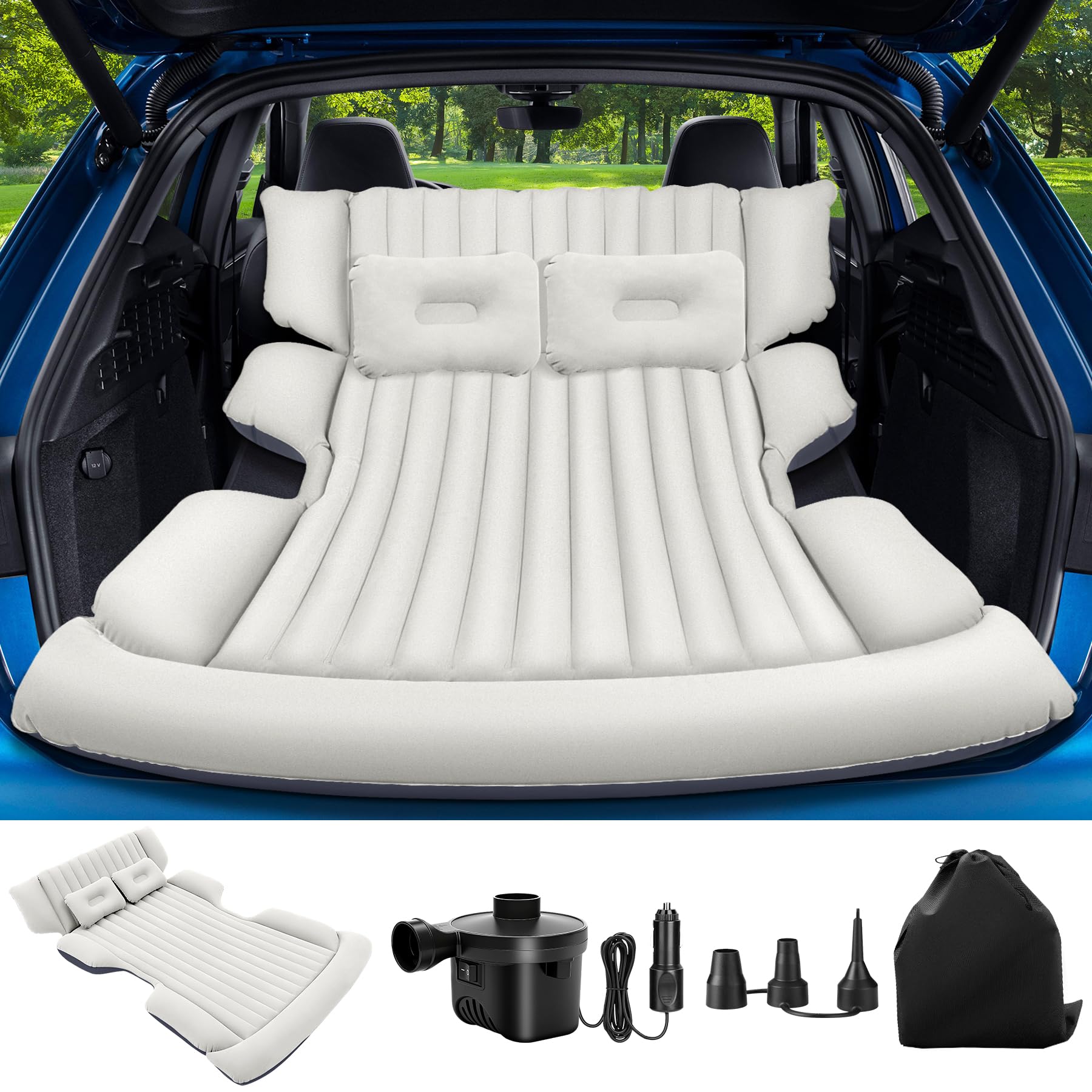 SUV Air Mattress with Air Pump,Thickened Camping Bed with 2 Pillows,Portable Car Air Mattress,Quick Easy Set-Up,Inflatable Bed for Car,Durability car Bed for SUV, Home,Travel,Camping(GreyBlue)-picture-12