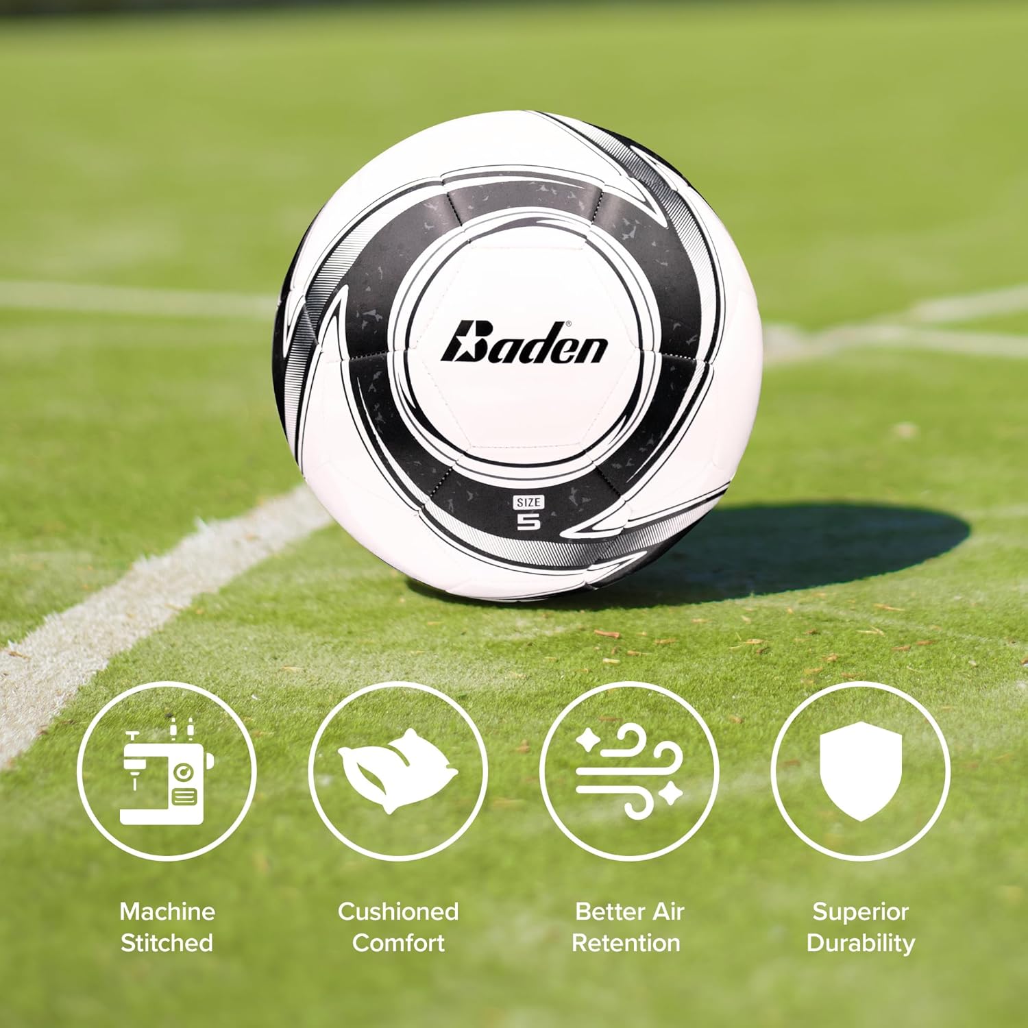 Baden Z-Series Soccer Ball – Size 3, 4, or 5 – Machine Stitched Durable Ball for Outdoor Play, Camps, Practice & Training – Cushioned Cover with Reinforced Bladder - Image 4