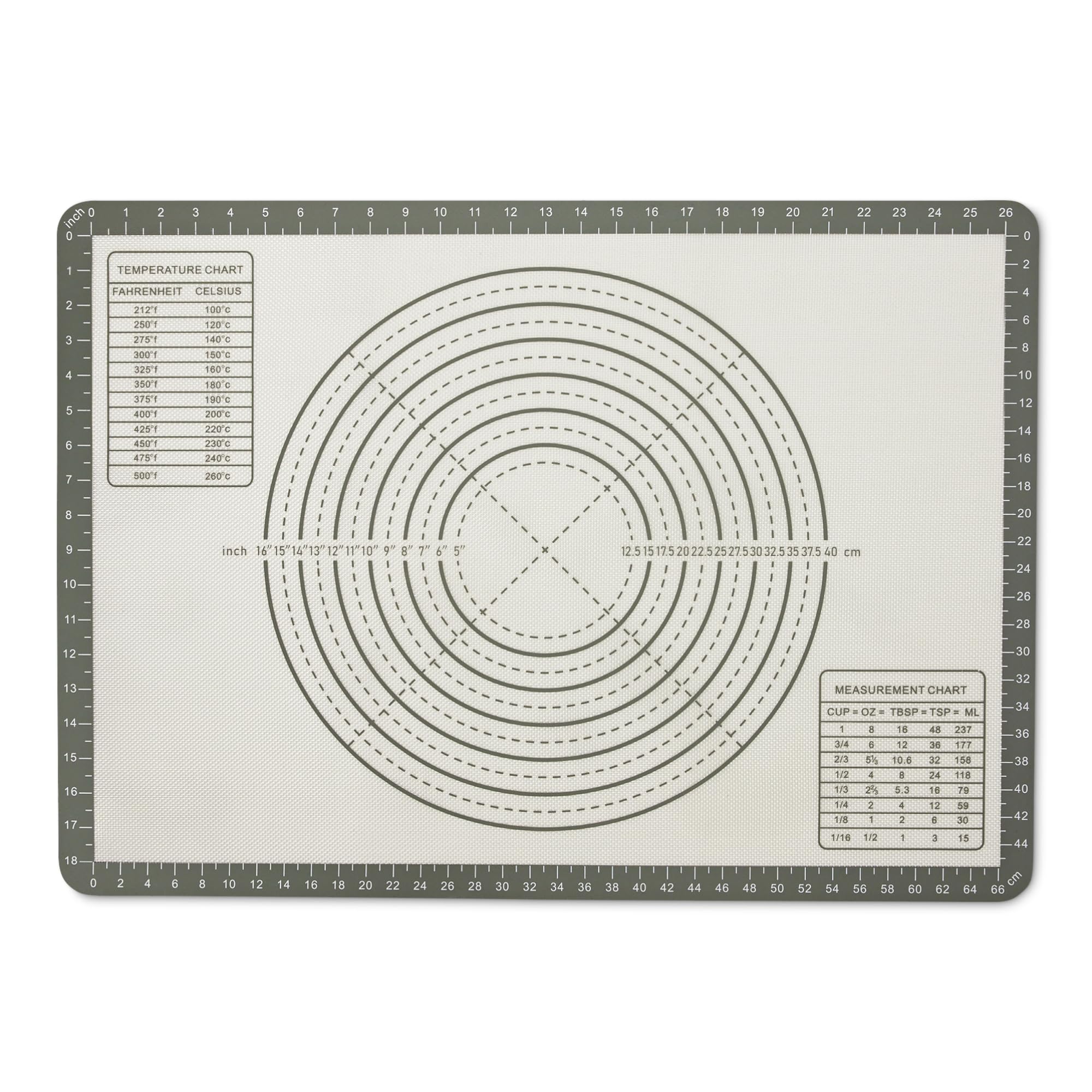 Amazon Basics Antihaft-Silikon-Backmatte mit Maßangaben, BPA-frei, Backofenfest, Extragroß 50,8cm x 71,1cm