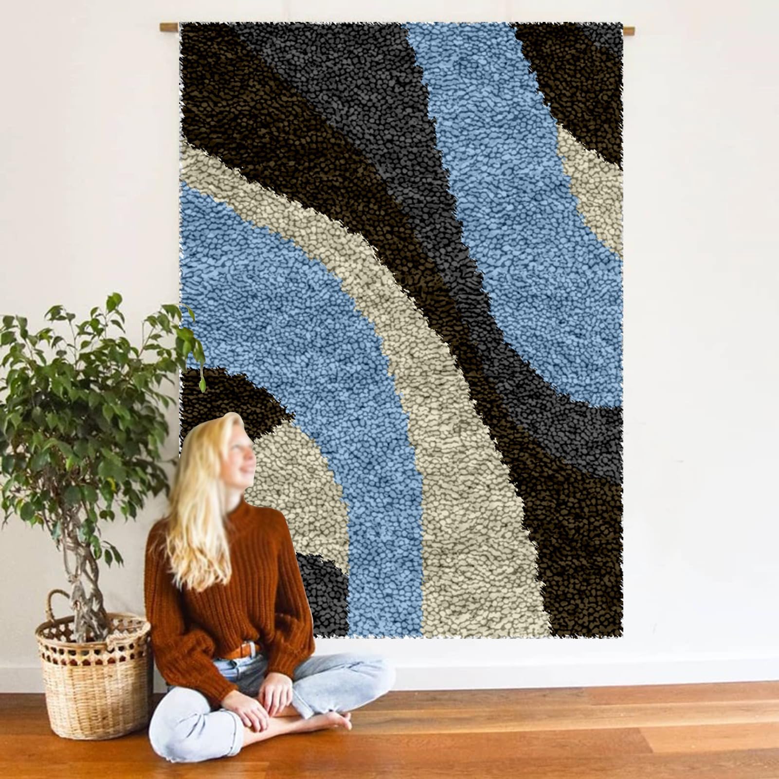 Kit Ganci a Chiavistello per Adulti, Kit Gancio di Chiusura Tappeto, Fai da Te Tappeto Kit da Ricamo per Principianti, Tappeto per Uncinetto Latch Hook Rug Kit, Ricamo a Punto Croce 38 x 52 cm