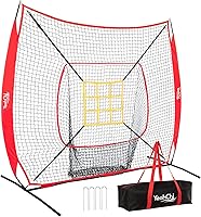 YeahChi 7x7FT Baseball Pitching Net with Strike Zone Target - Sturdy Bow Frame, Stable Base for All-Ages Practice
