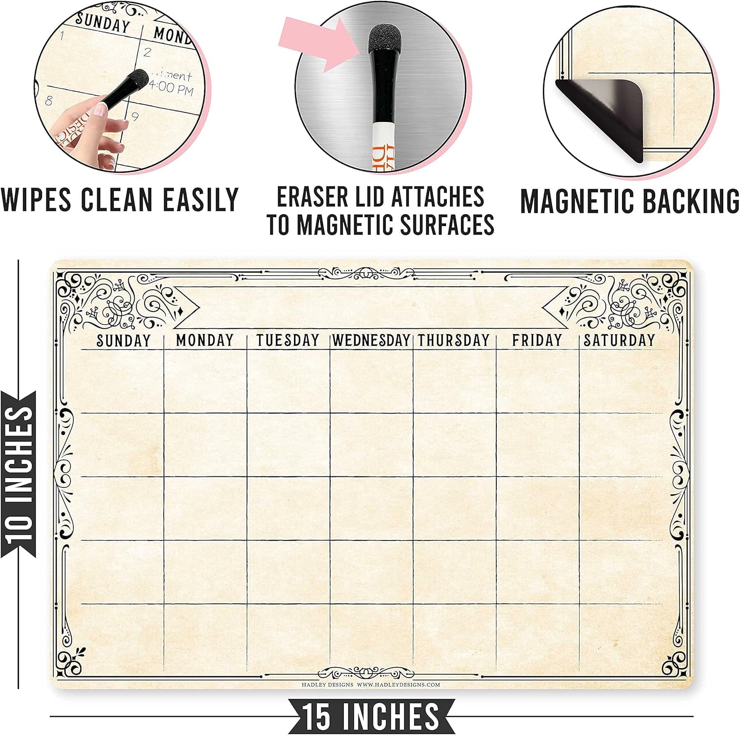 Vintage Magnetic Dry Erase Calendar for Fridge and Magnetic Meal Planner for Refrigerator Set, Weekly Whiteboard Calendar for Wall, Monthly Calendar Dry Erase Board and Meal Planning Magnet for Fridge : Office Products