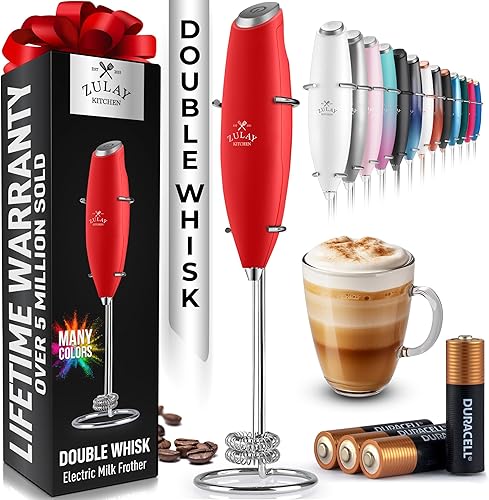 Miniatura 185 de Zulay - Potente espumador de leche con 4 pilas Duracell incluidas, manual, potente espumador de leche para capuchino, frappé, matcha y crema de
