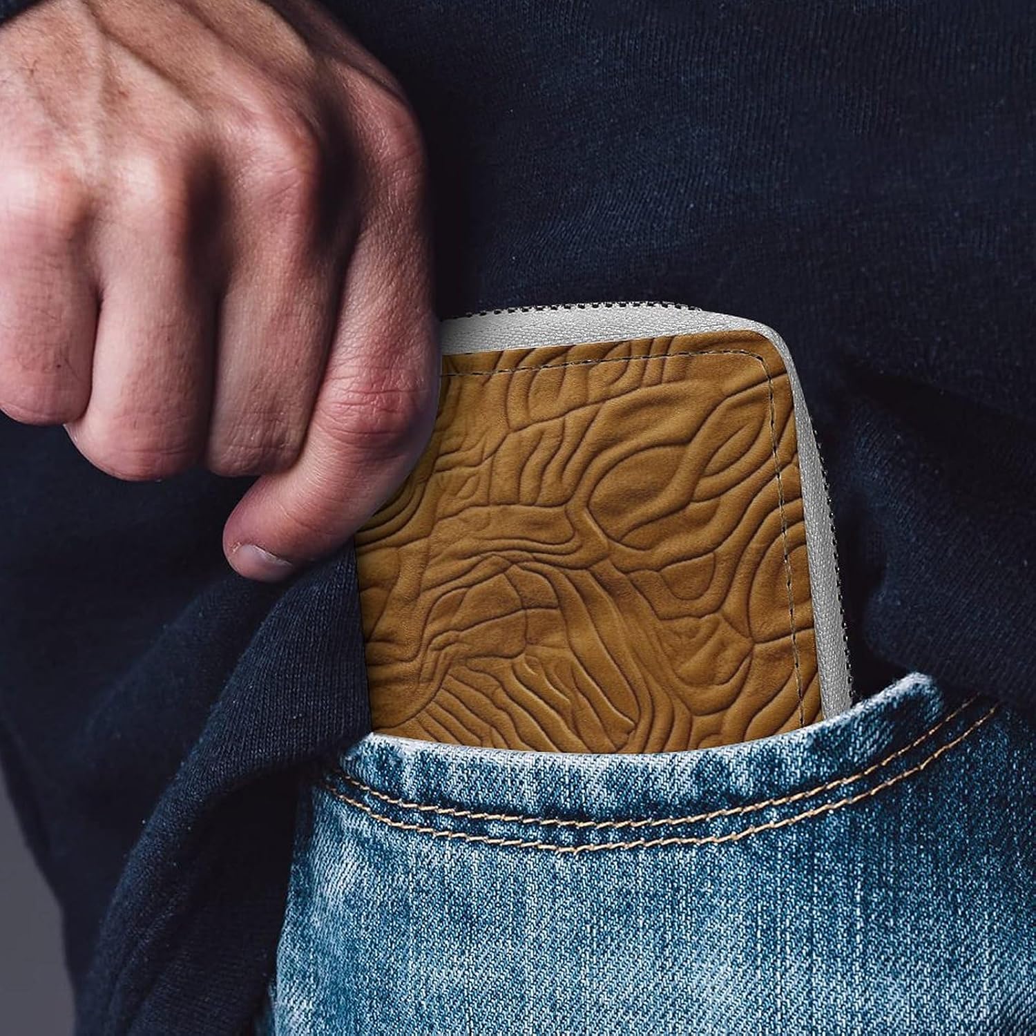 Leather Card Organizer Case Card Wallet Credit Card Holder Golden Pattern Printed Zipper Card Cases Holder for Women Men