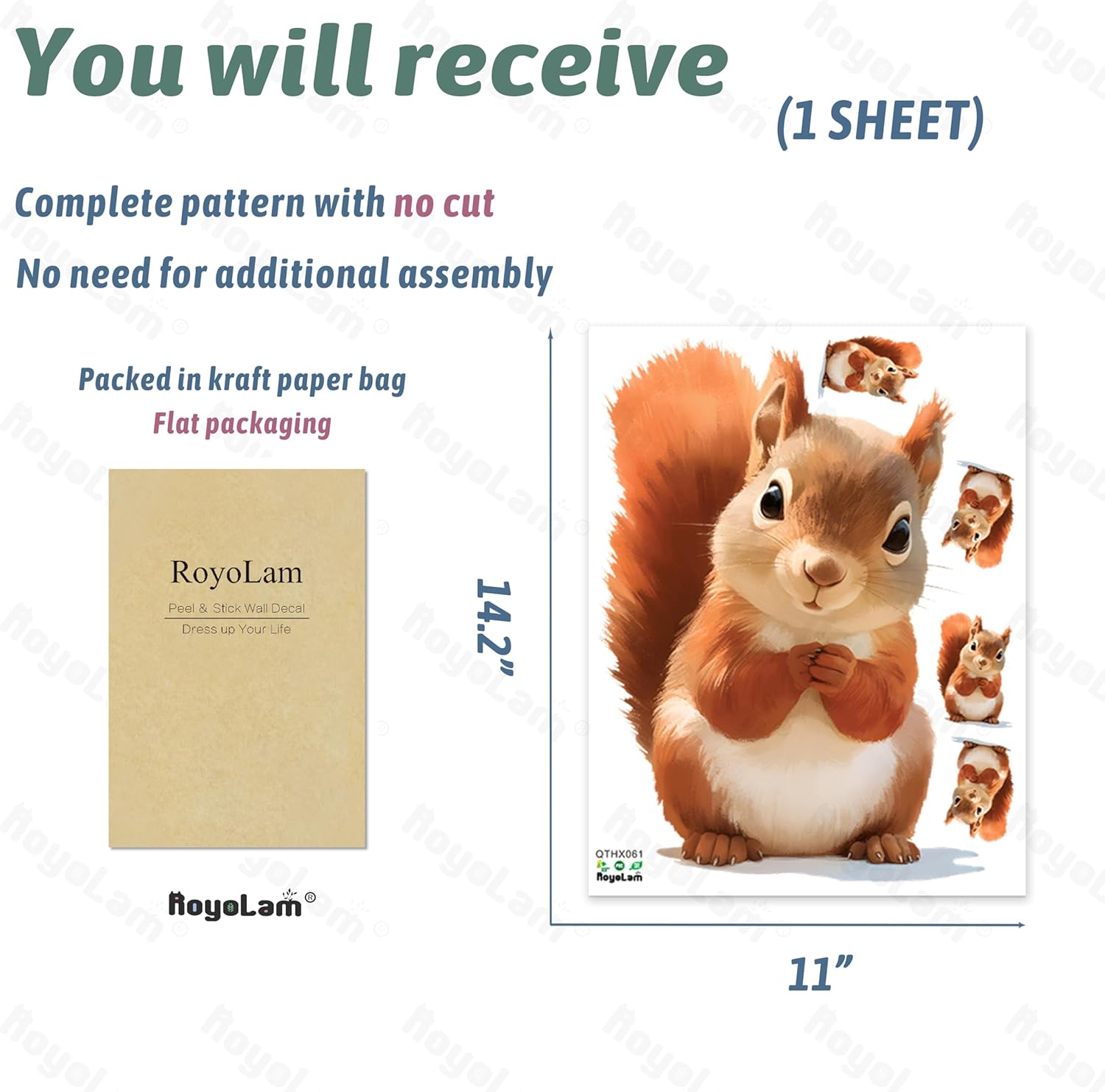 Cute Red Squirrel Wall Decal Nursery Animal Wall Sticker Removable Peel and Stick Wall Art Decor for Kid Baby Classroom Preschool Living Room Playroom Bedroom School - Image 4