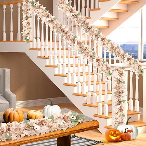 Miniatura 6 de 2 guirnaldas de hojas de arce de otoño de 5.9 pies, guirnalda de bayas de calabaza blanca, enredaderas colgantes, cosecha de otoño, decoración de