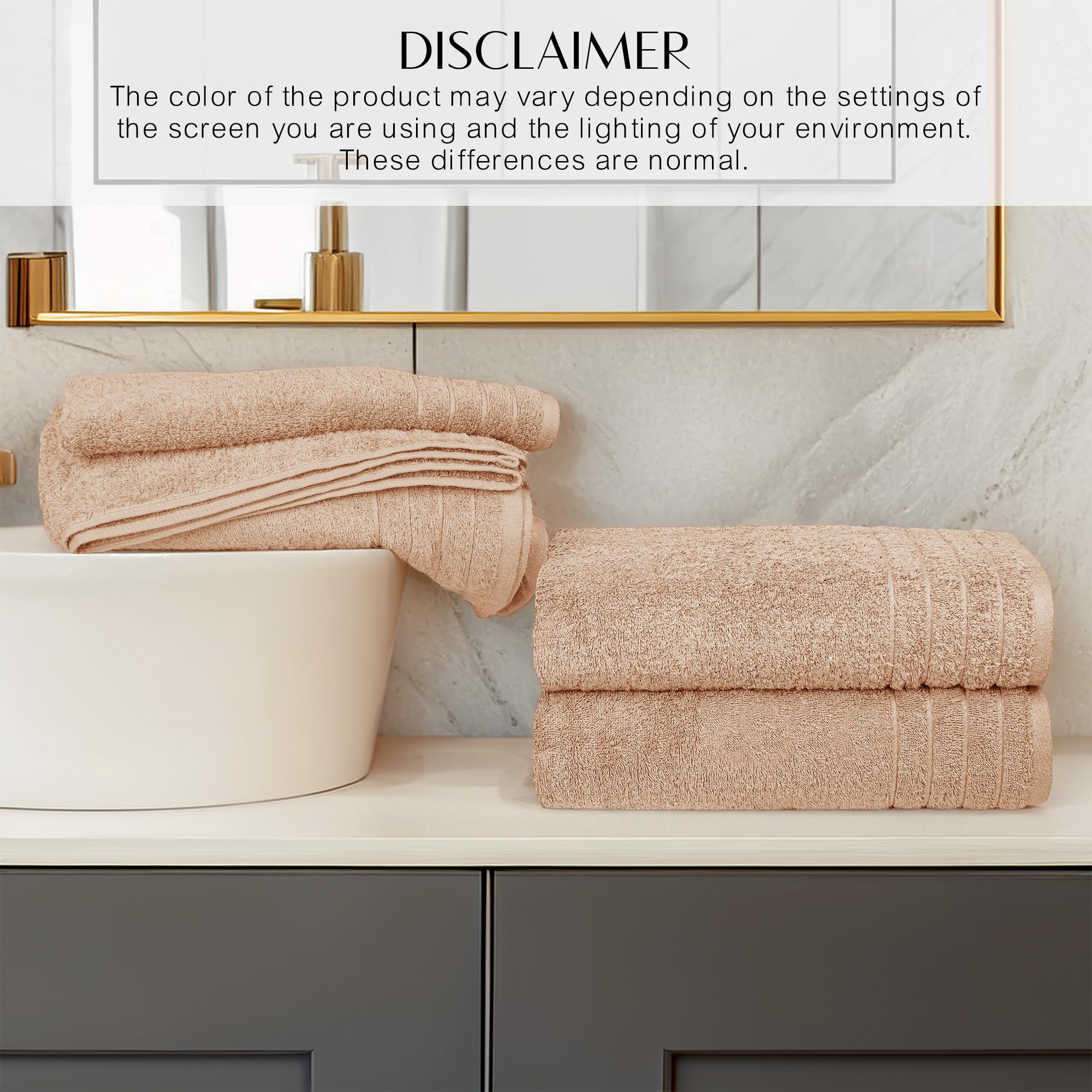 Set di 4 asciugamani da bagno extra large (76 x 152 cm), 100% cotone, super morbidi e leggeri, ad asciugatura rapida e altamente assorbenti, qualità alberghiera, 450 g/m², beige