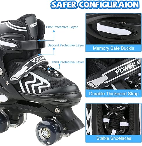 Miniatura 4 de SZHZS Patines de ruedas para niños y niñas principiantes patines ajustables para jóvenes y adultos 4 tamaños con todas las ruedas iluminadas para