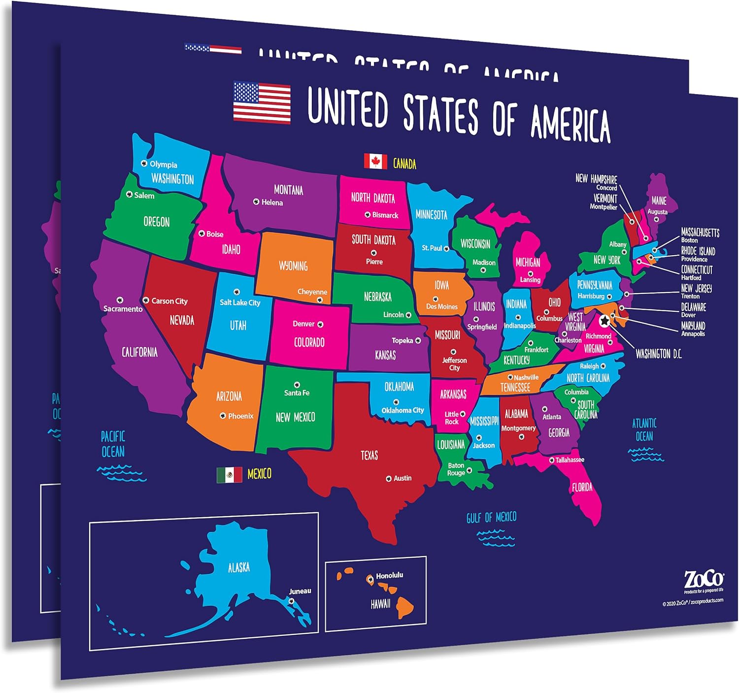 Colorido Mapa de Estados Unidos con Capitales - Chile | Ubuy