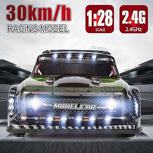 Miniatura 3 de HEBXMF Auto a control remoto escala 128, camión RC todoterreno, grado pasatiempo, 18.6mih, velocidad rápida, vehículo RC con luces y chasis de